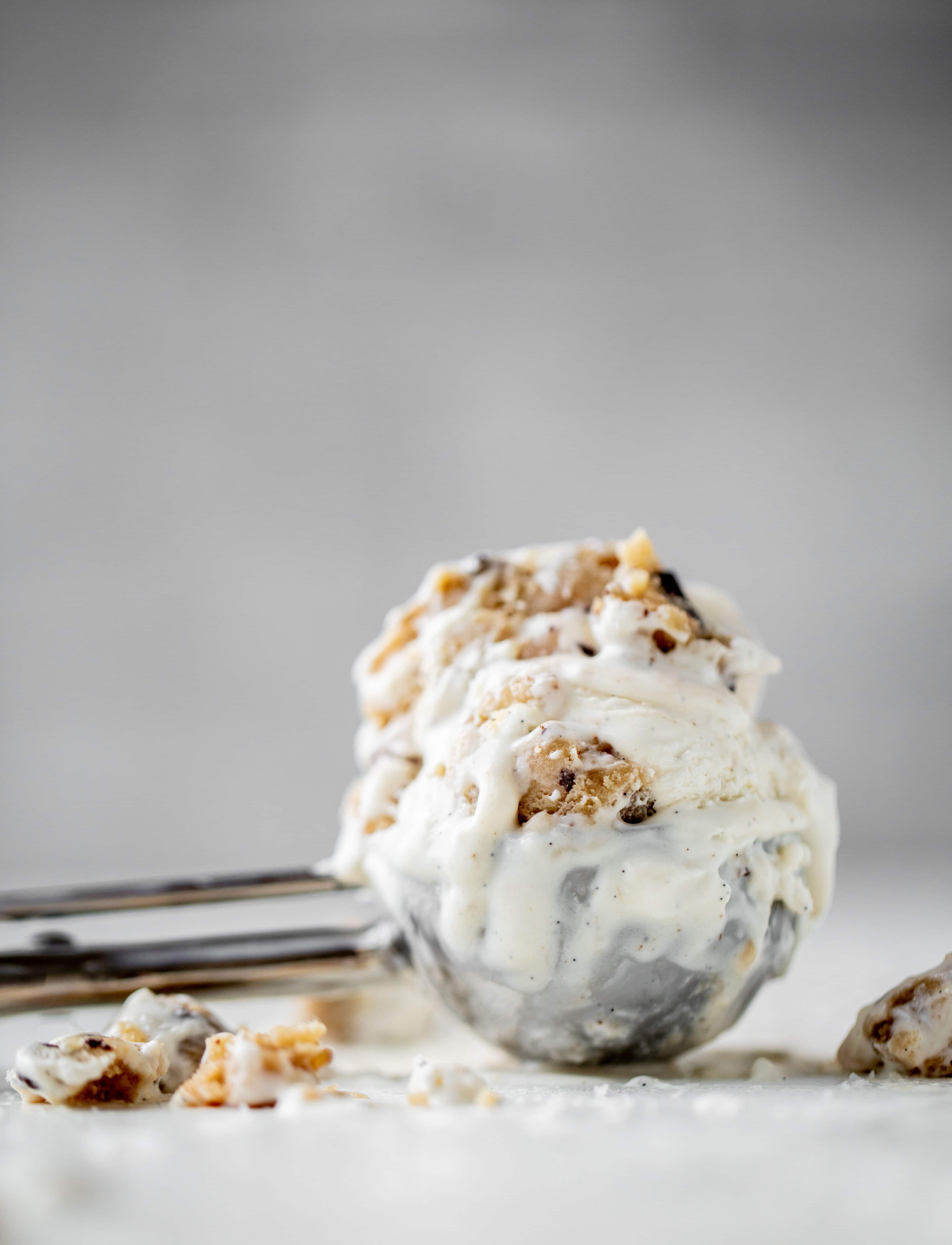 scoop of no churn salted chocolate chip cookie dough ice cream