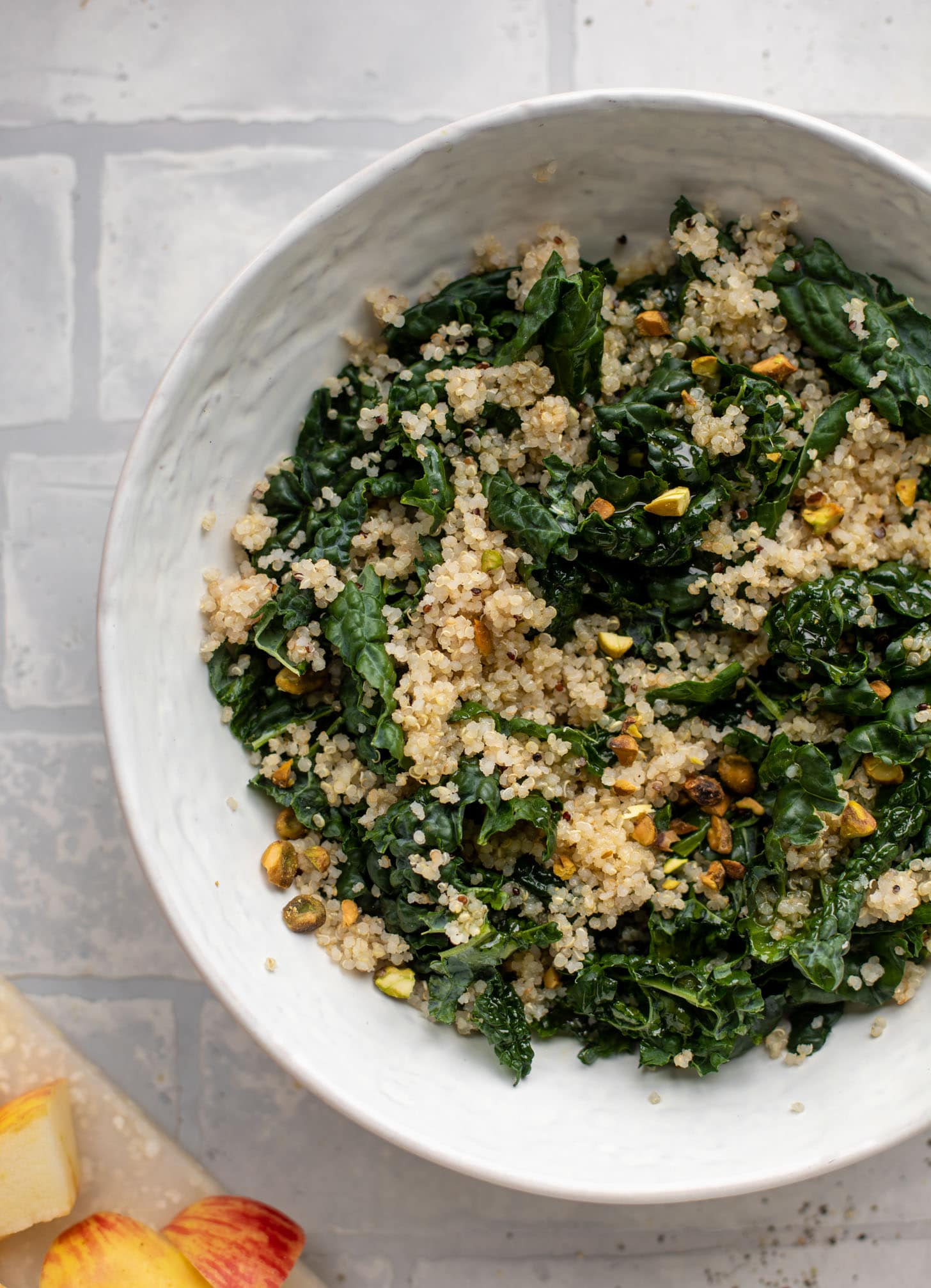 kale with quinoa and pistachios