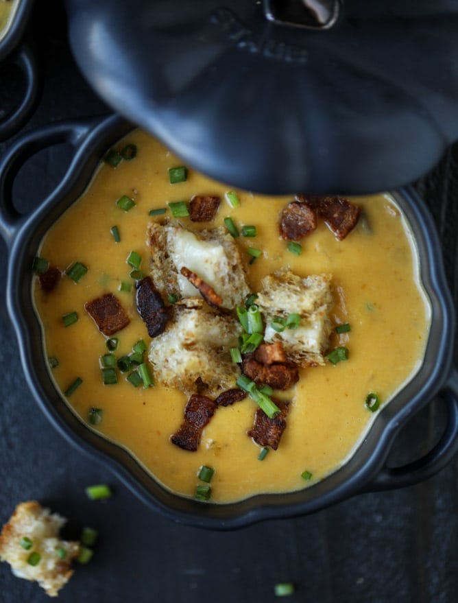 pumpkin bisque with grilled cheese croutons and 45 of the best fall dinner recipes
