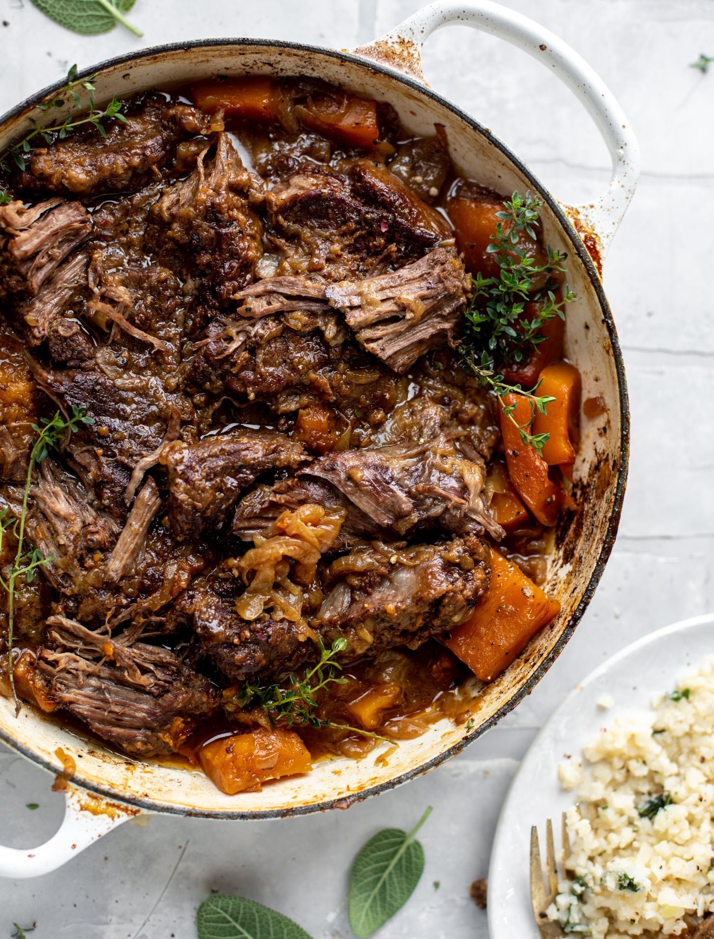 cider braised pot roast with caramelized onions and butternut squash