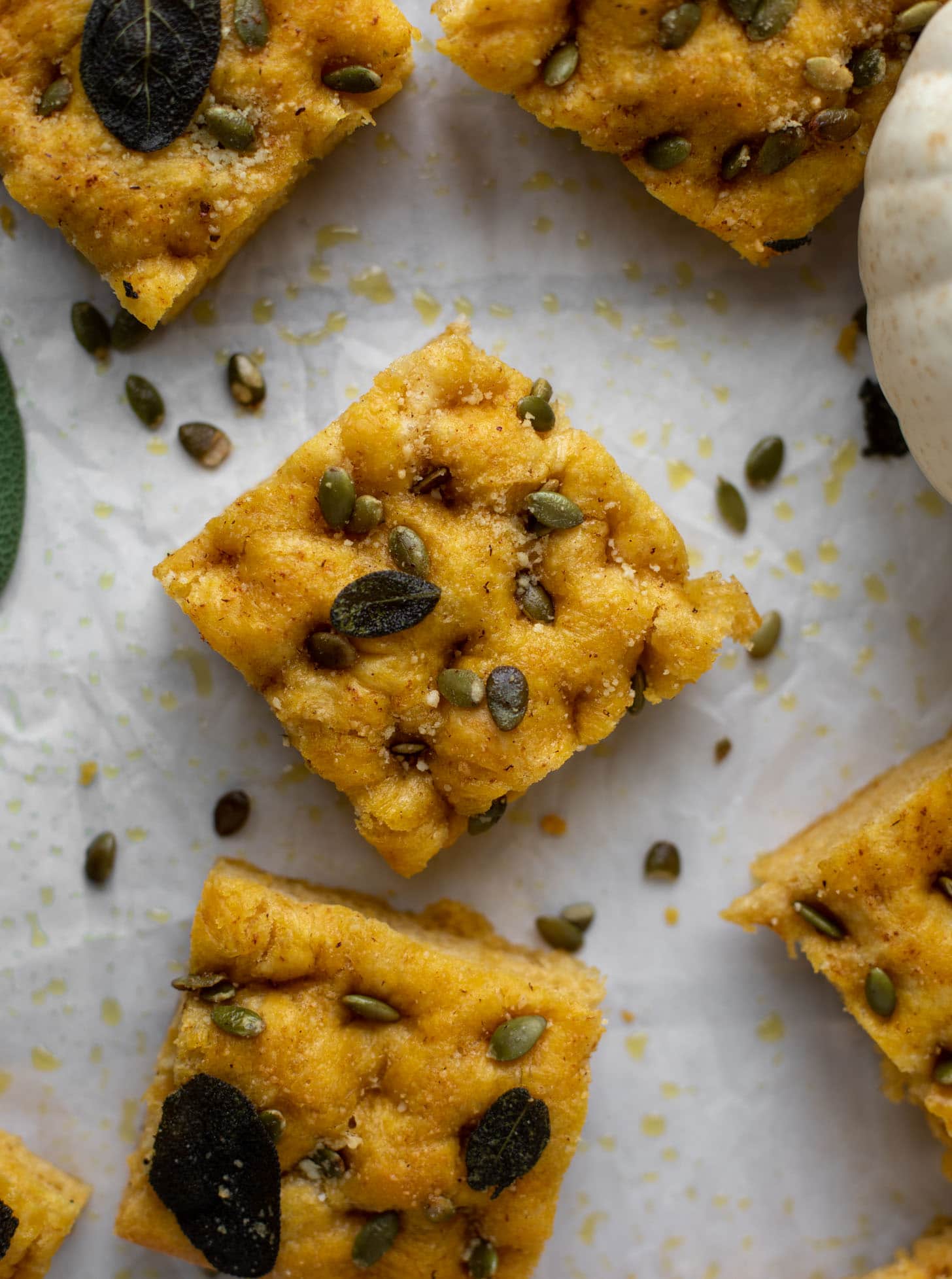 pumpkin focaccia bread with sage and pepitas