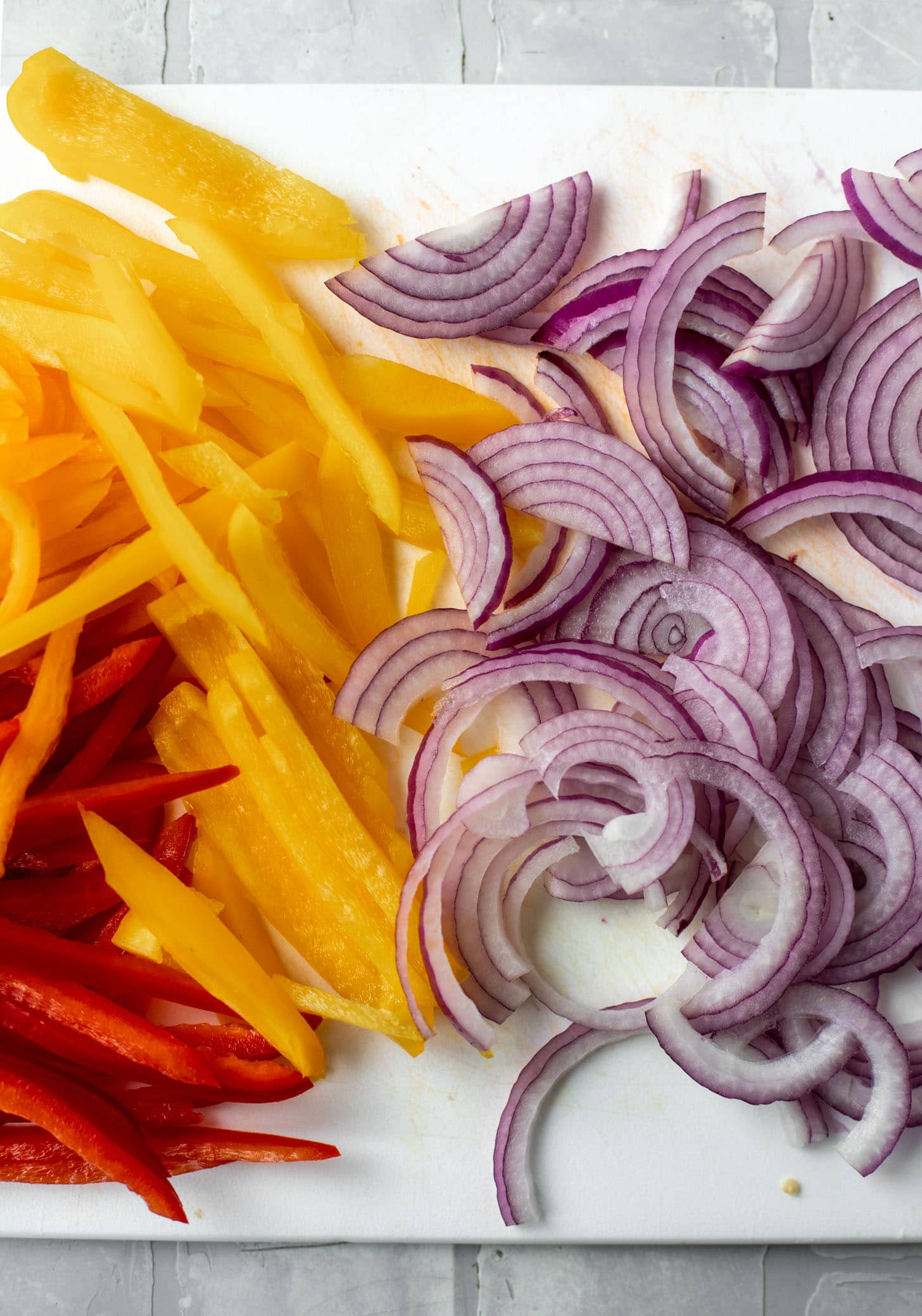 sliced peppers and onions