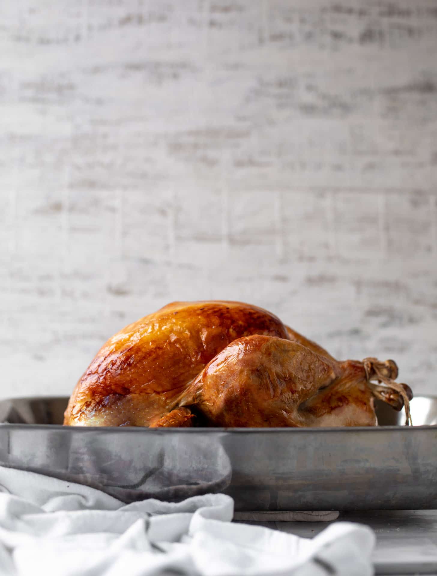 roasted turkey in a roasting pan