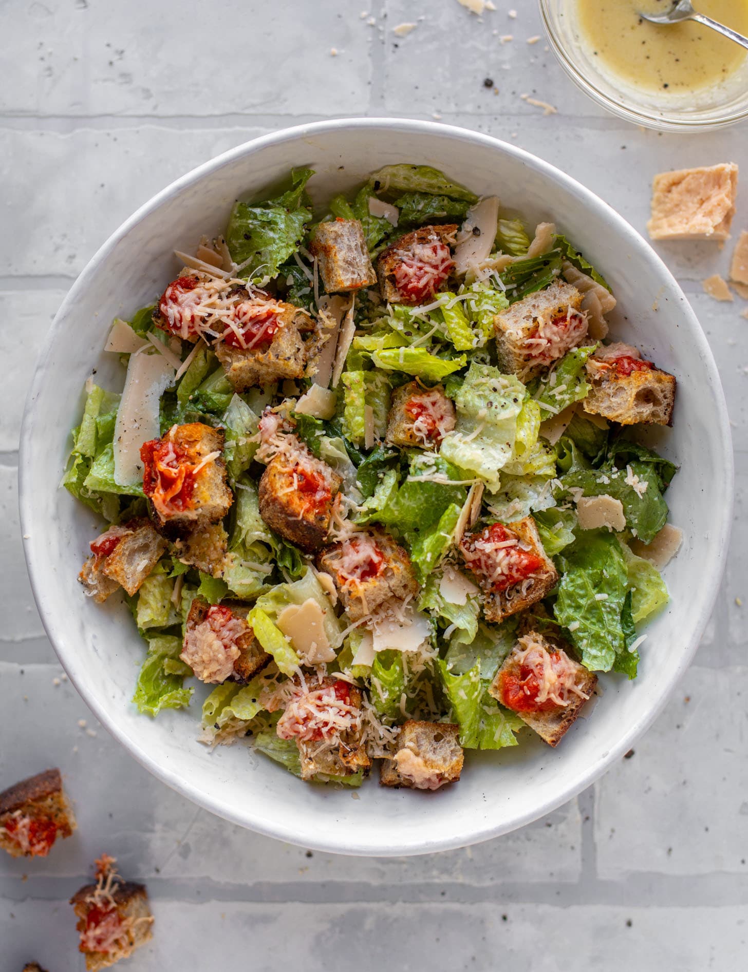 caesar salad with pizza croutons