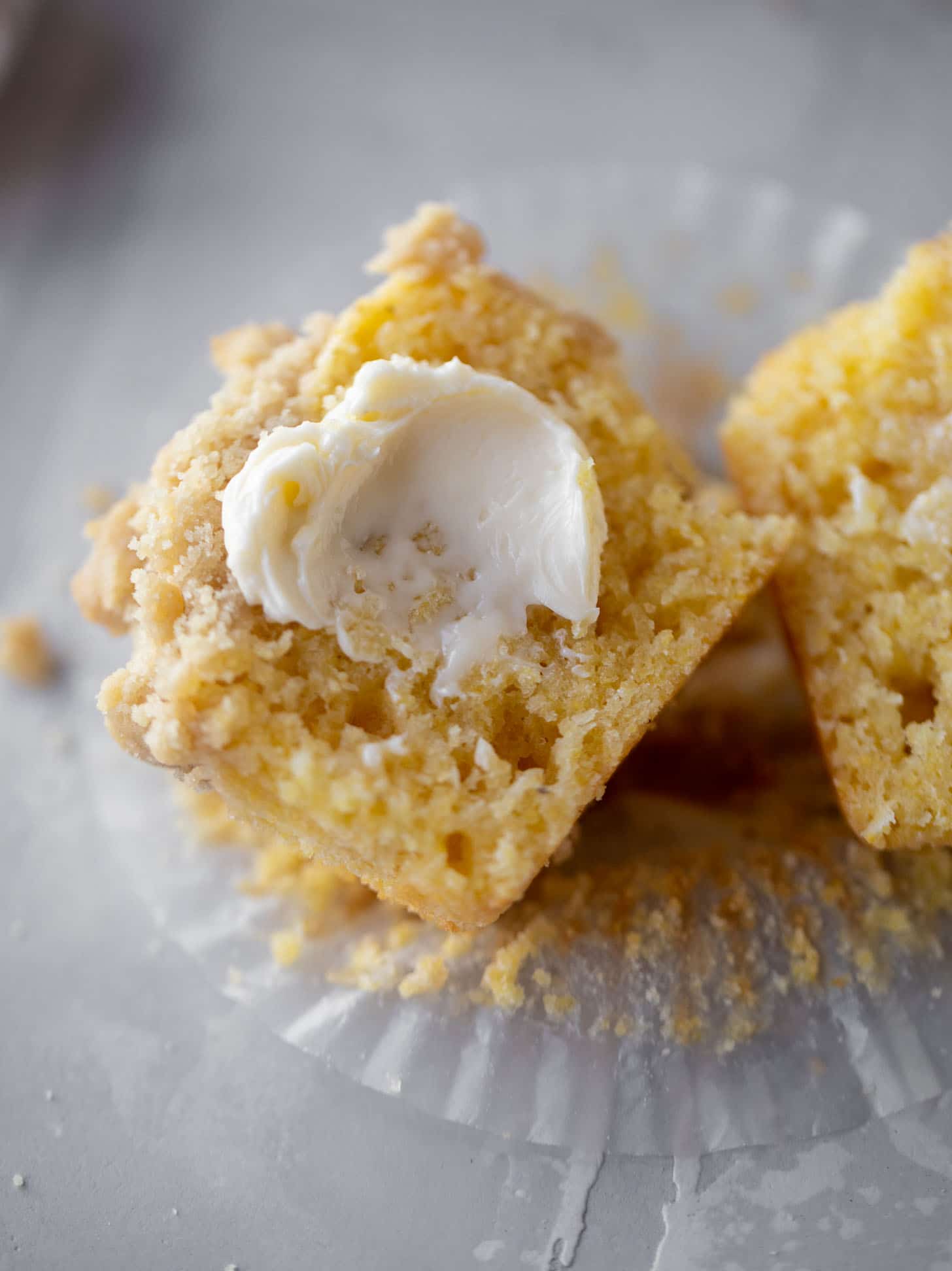 cornbread crumb muffins with butter