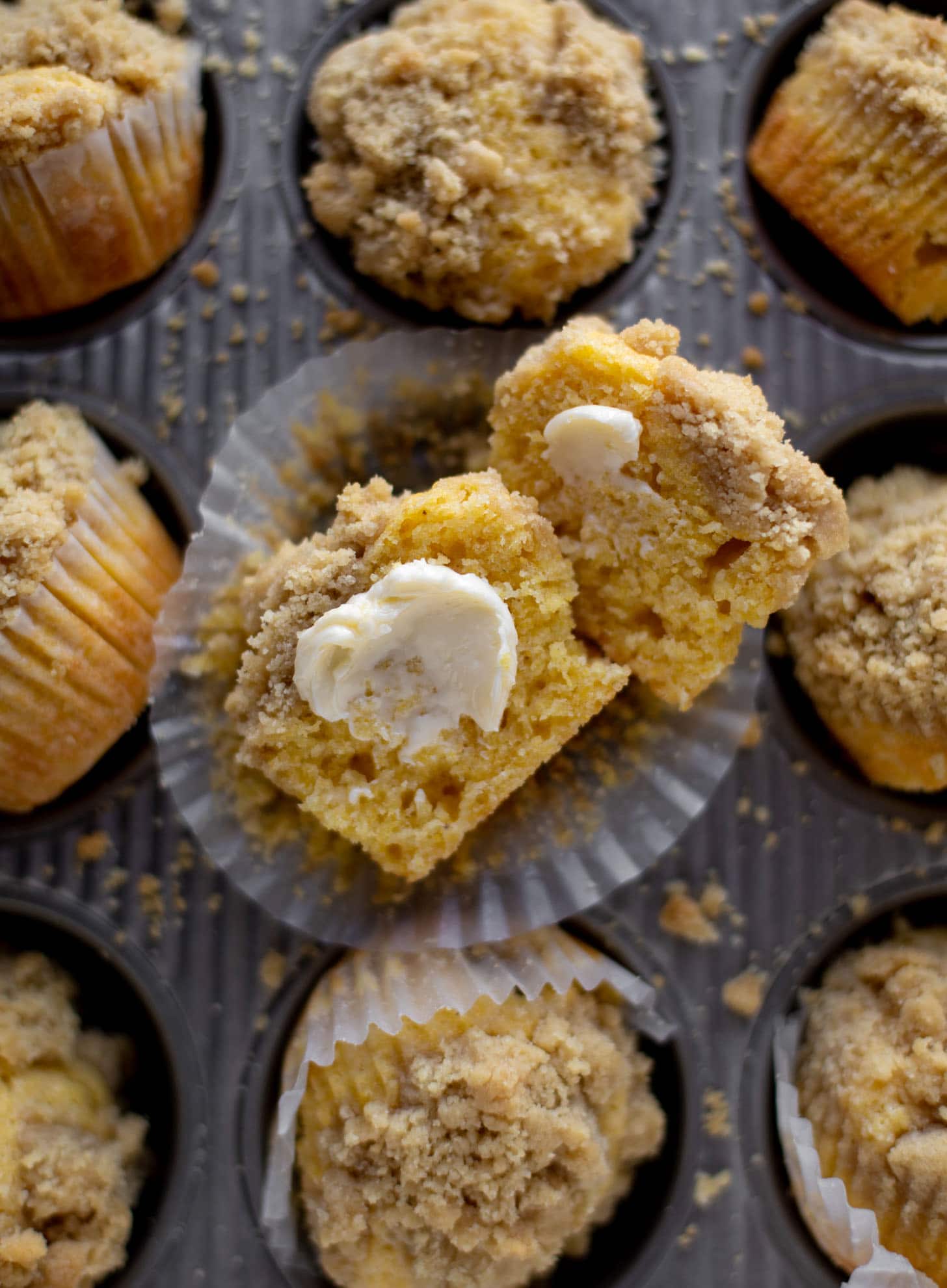 cornbread crumb muffins with butter