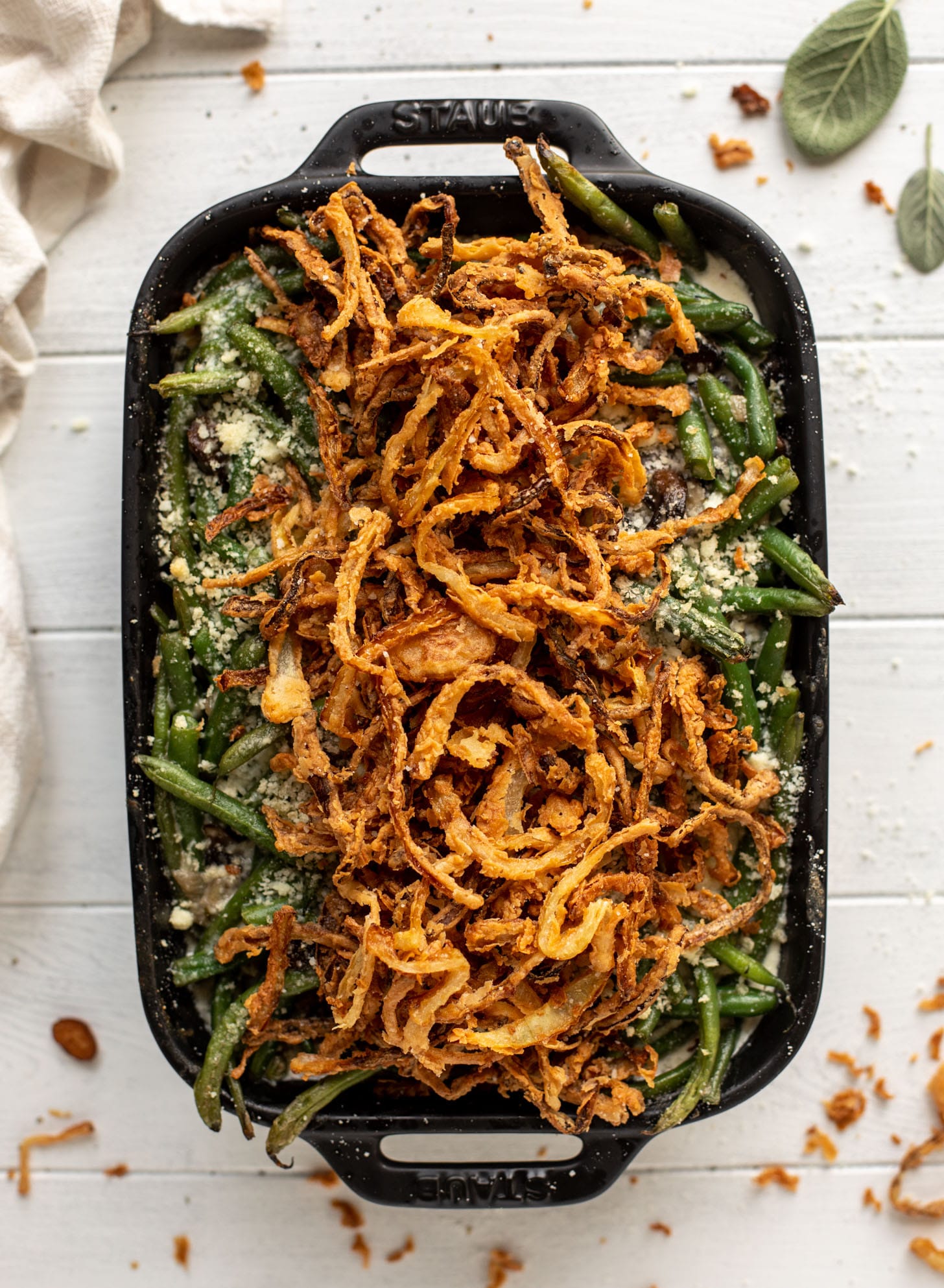 green bean casserole with crispy french fried onions