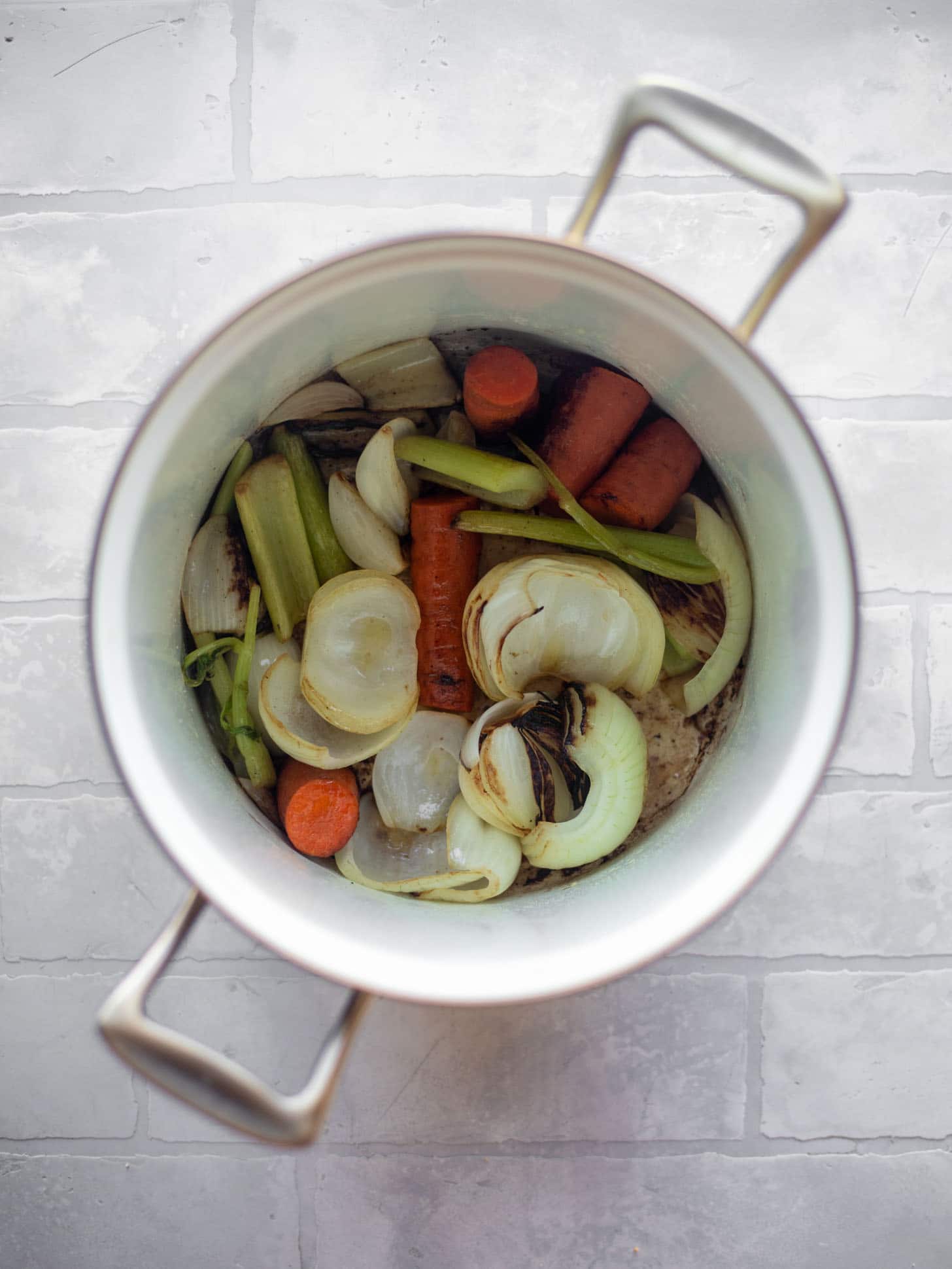 caramelized vegetables in a stock pot