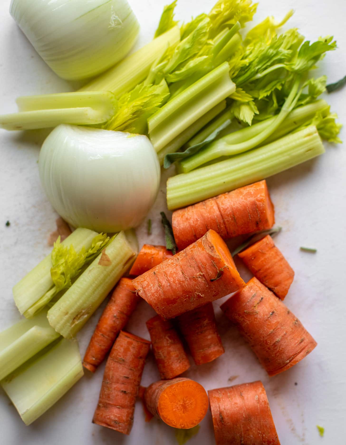 chopped onions, carrots, celery