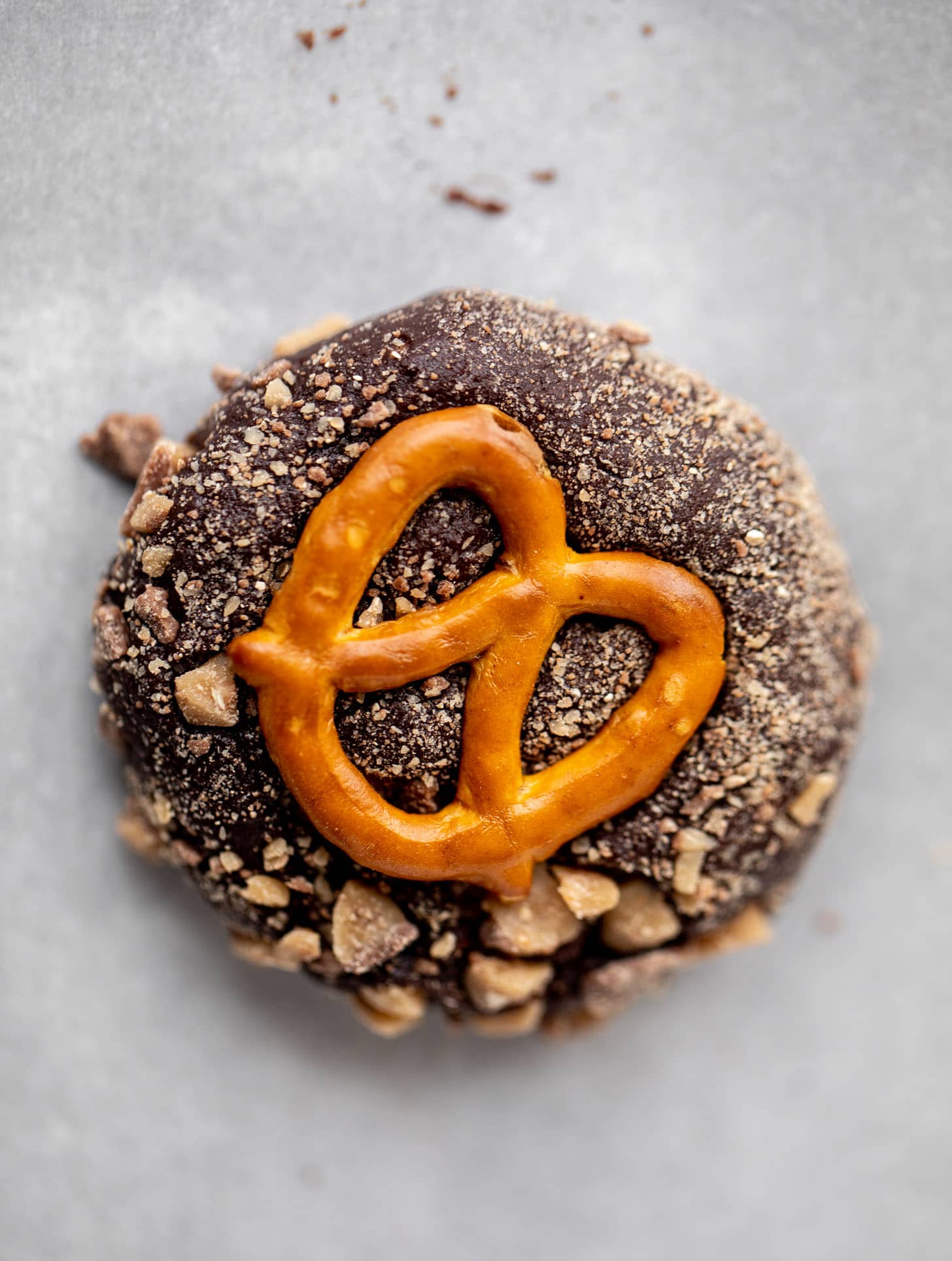 chocolate dough with a pretzel