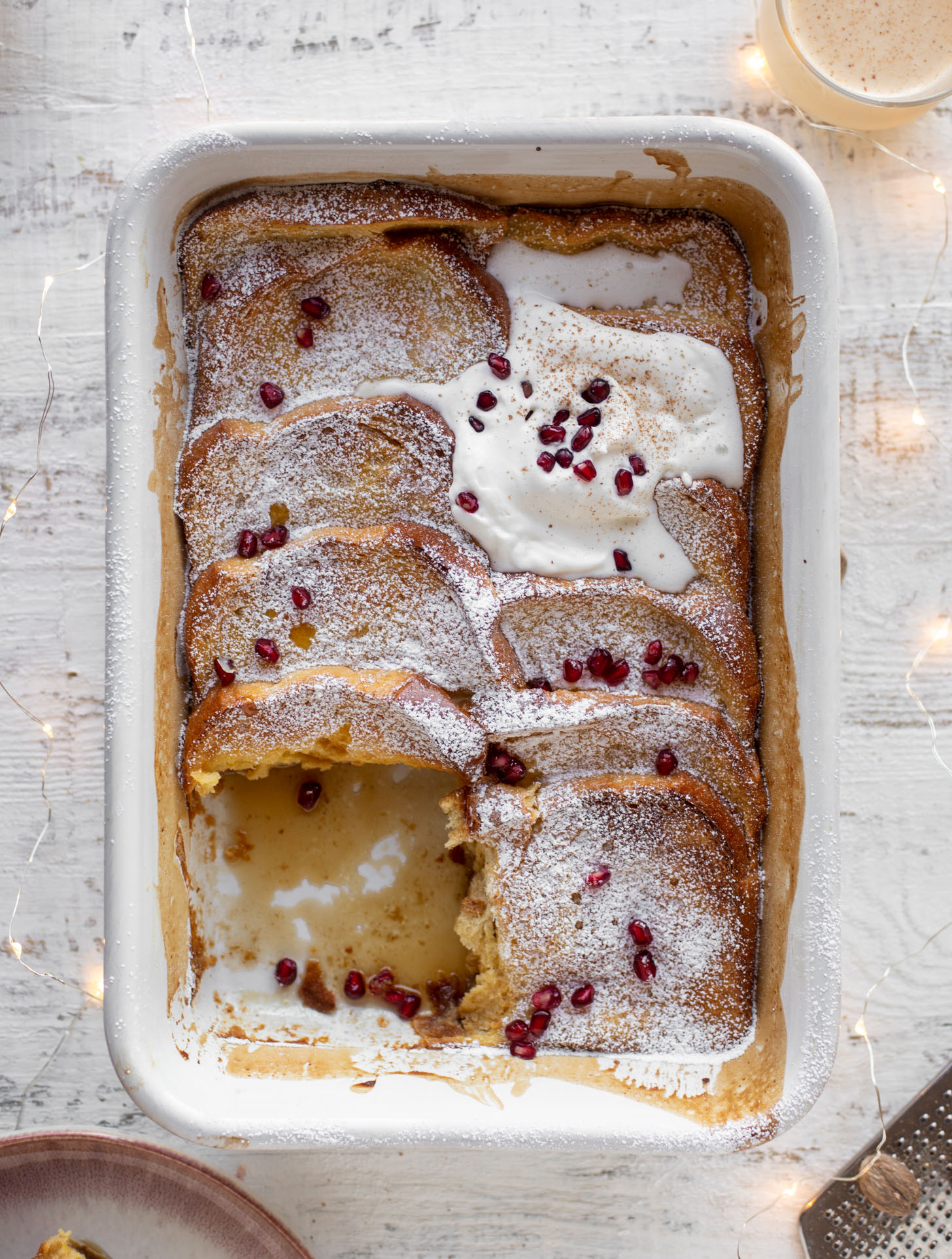 eggnog creme brulee french toast with bourbon whipped cream