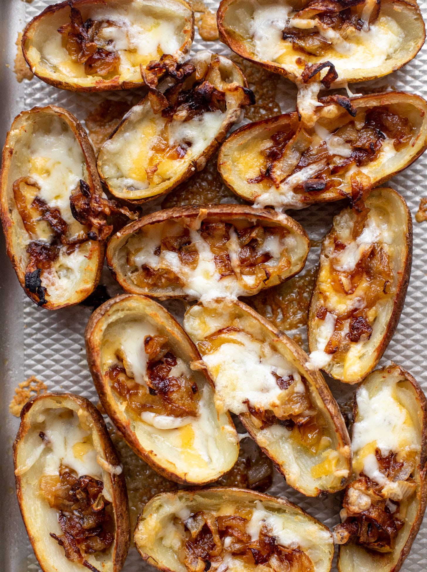 potato skins with caramelized onions and cheese