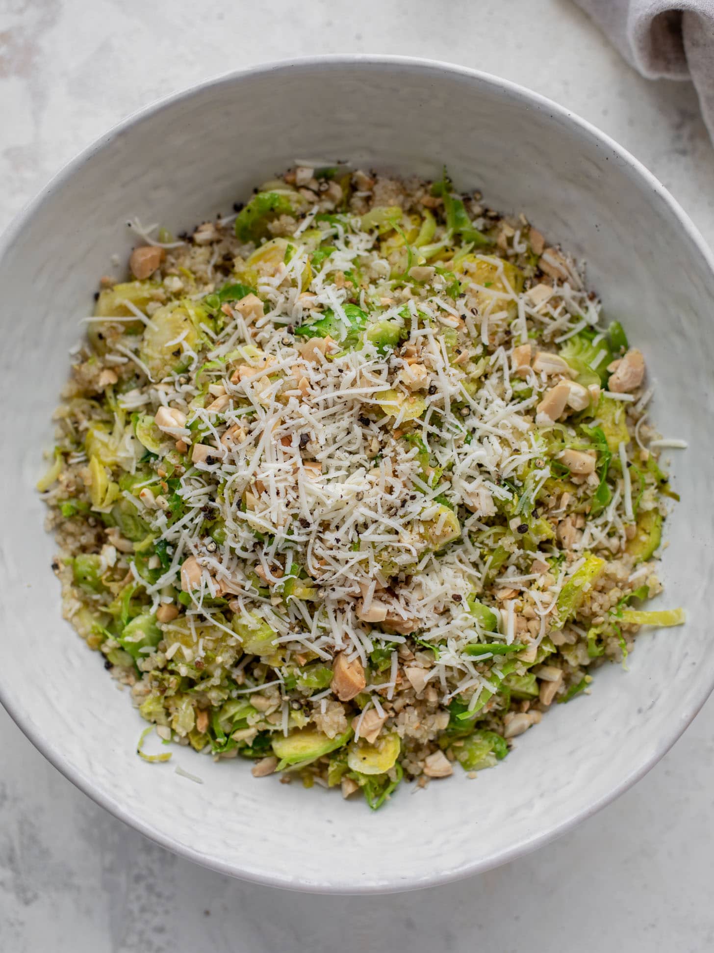 brussels crunch salad with parmesan cheese