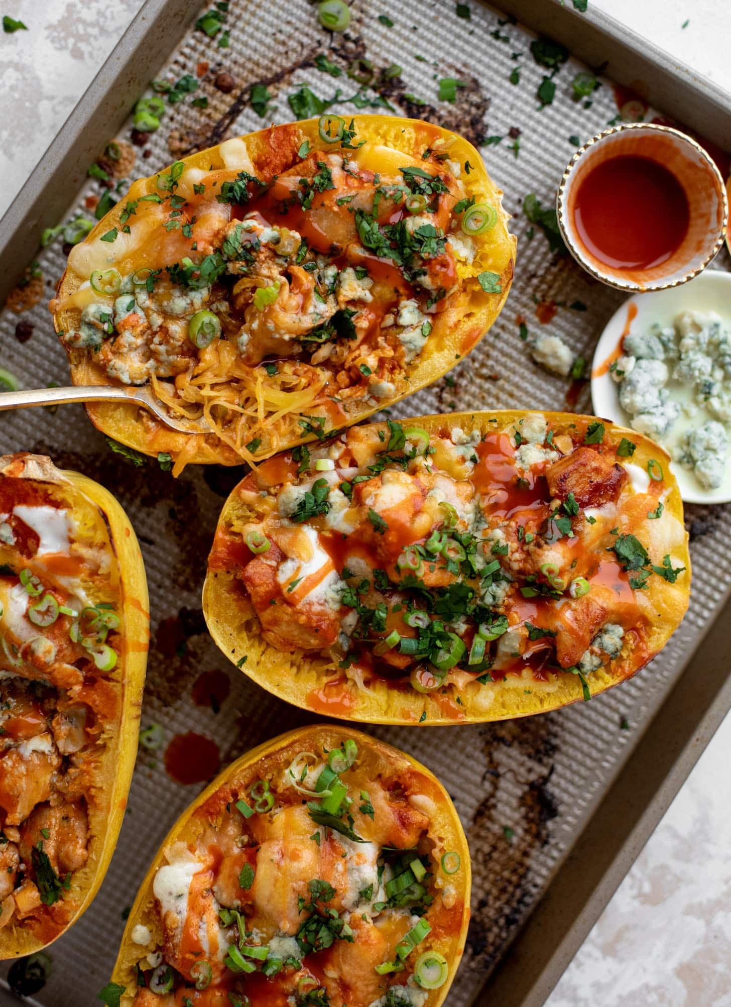 Baked Buffalo Chicken Spaghetti Squash. - How Sweet Eats