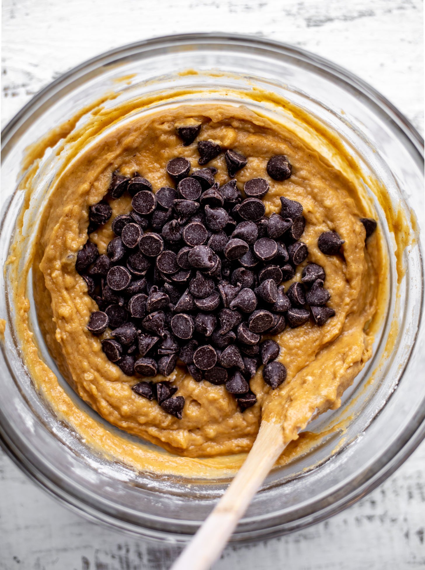 pumpkin muffin batter with chocolate chips