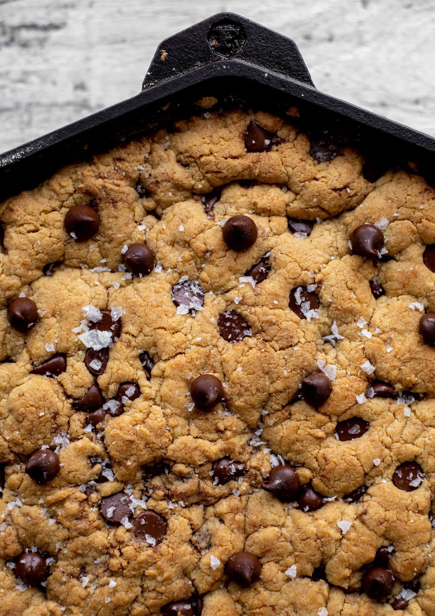 salted chewy chocolate chip skillet cookie