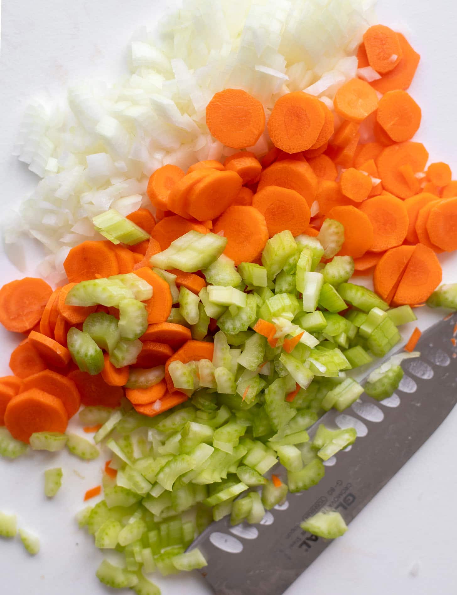 chopped celery, carrots and onion