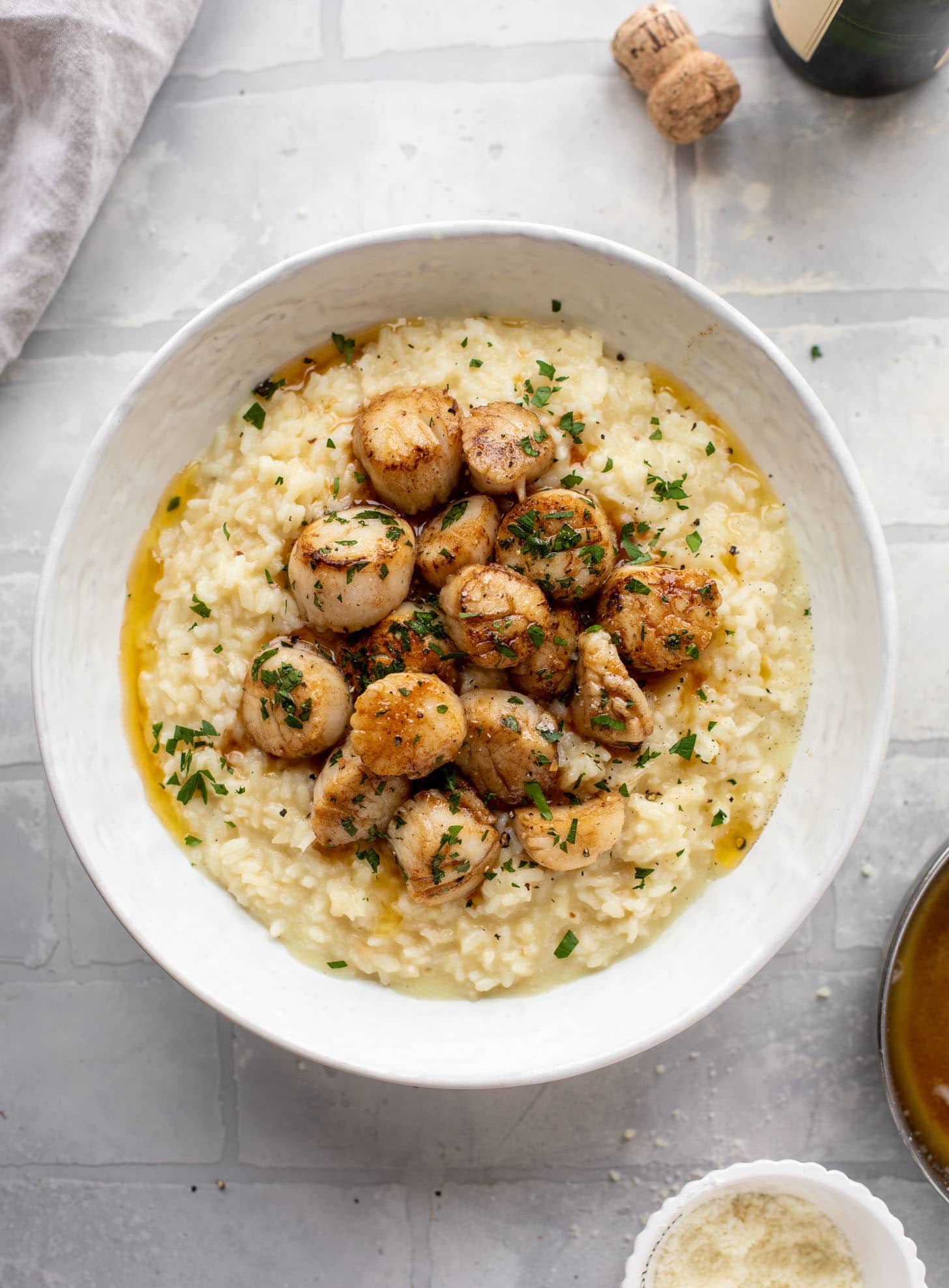 herb brown butter scallops with champagne risotto
