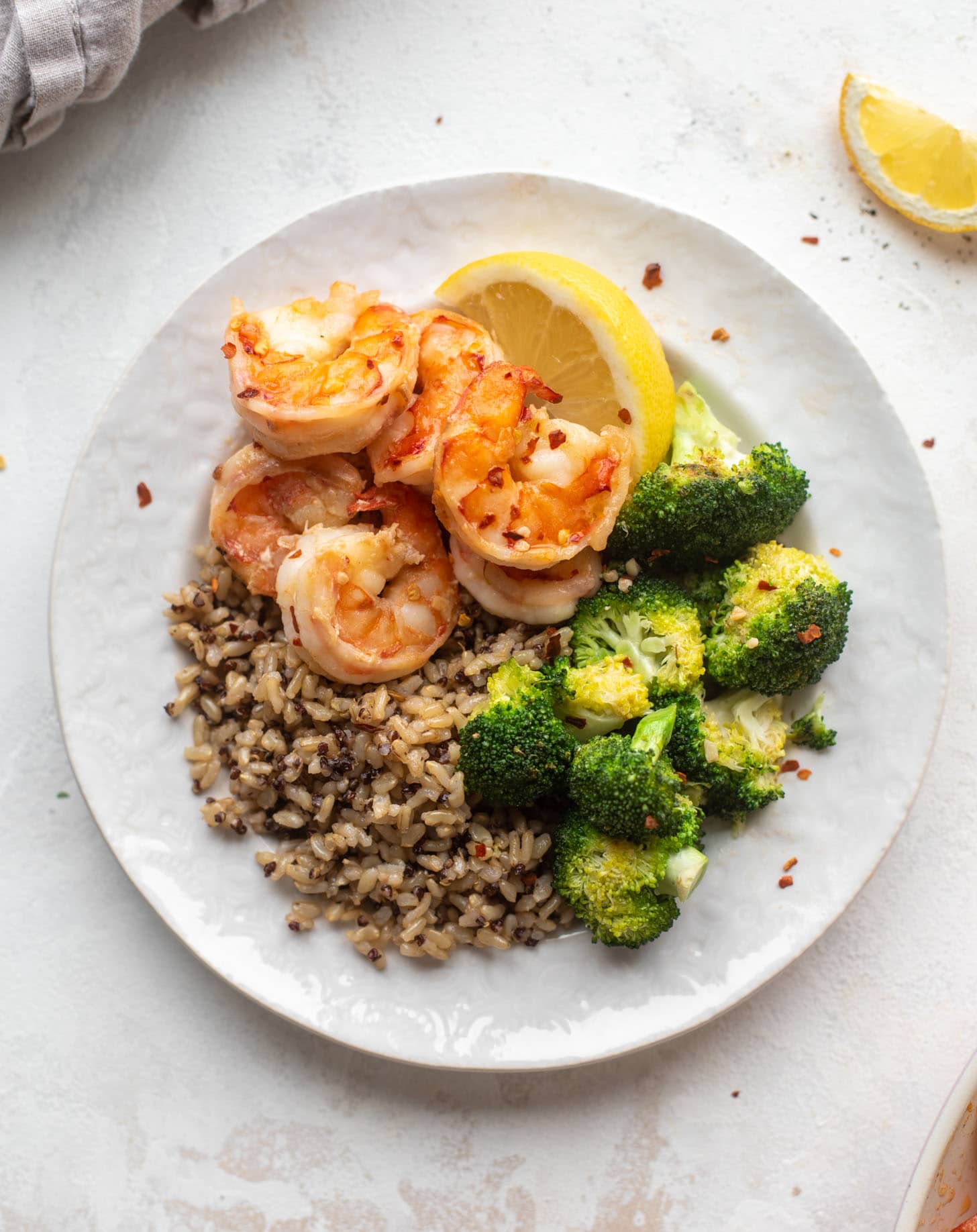 lemon butter shrimp and broccoli skillet with quinoa