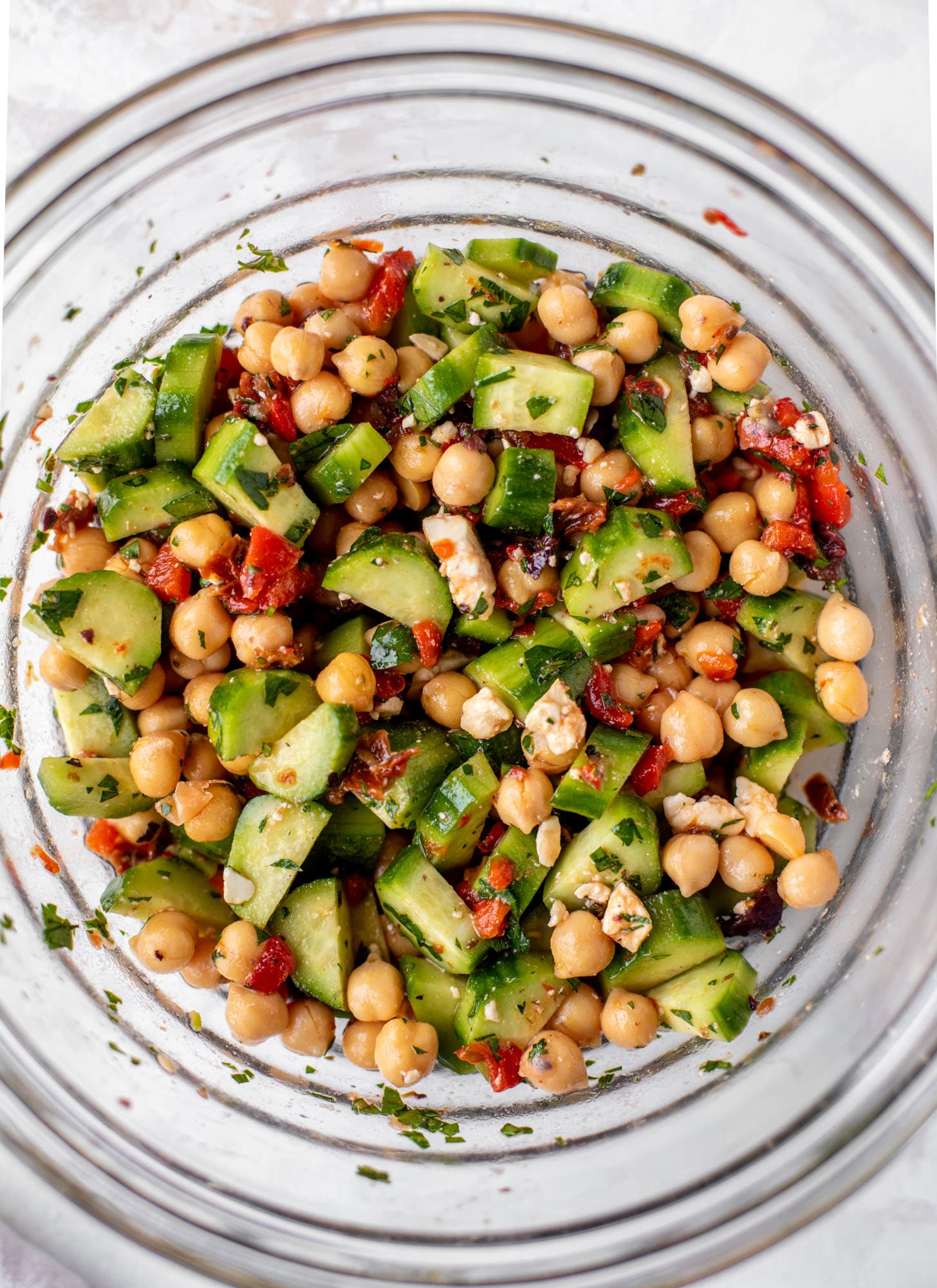 make ahead marinated mediterranean chickpeas with cucumbers and herbs