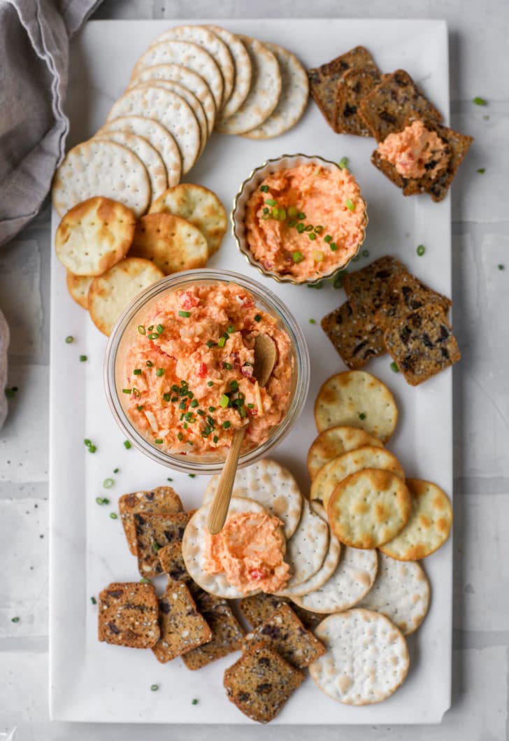 our favorite pimento cheese with crackers