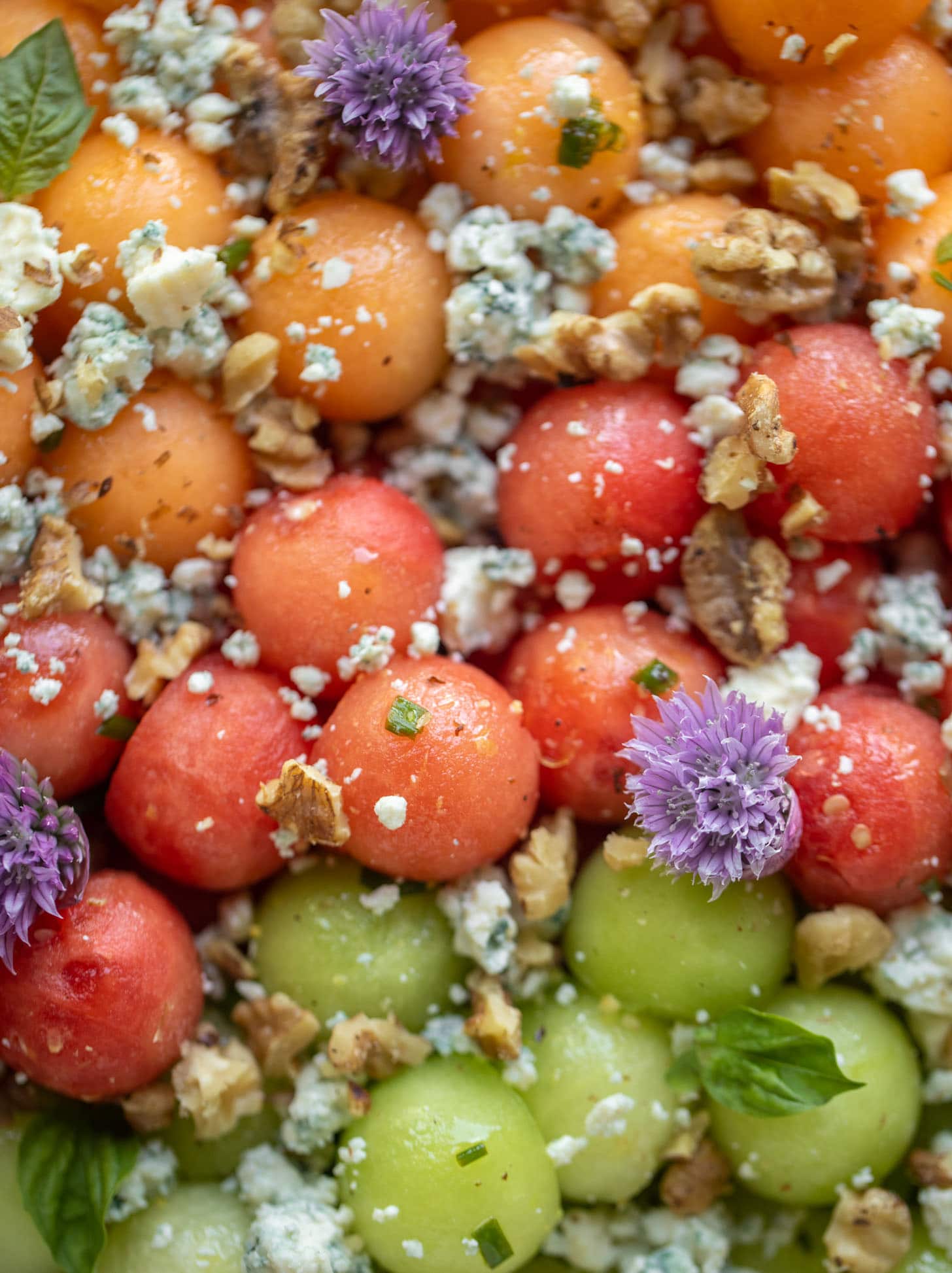 triple melon salad with blue cheese and walnuts
