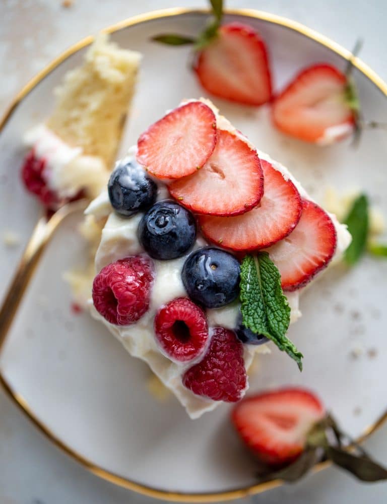 Triple Berry Sheet Cake with Cream Cheese Frosting