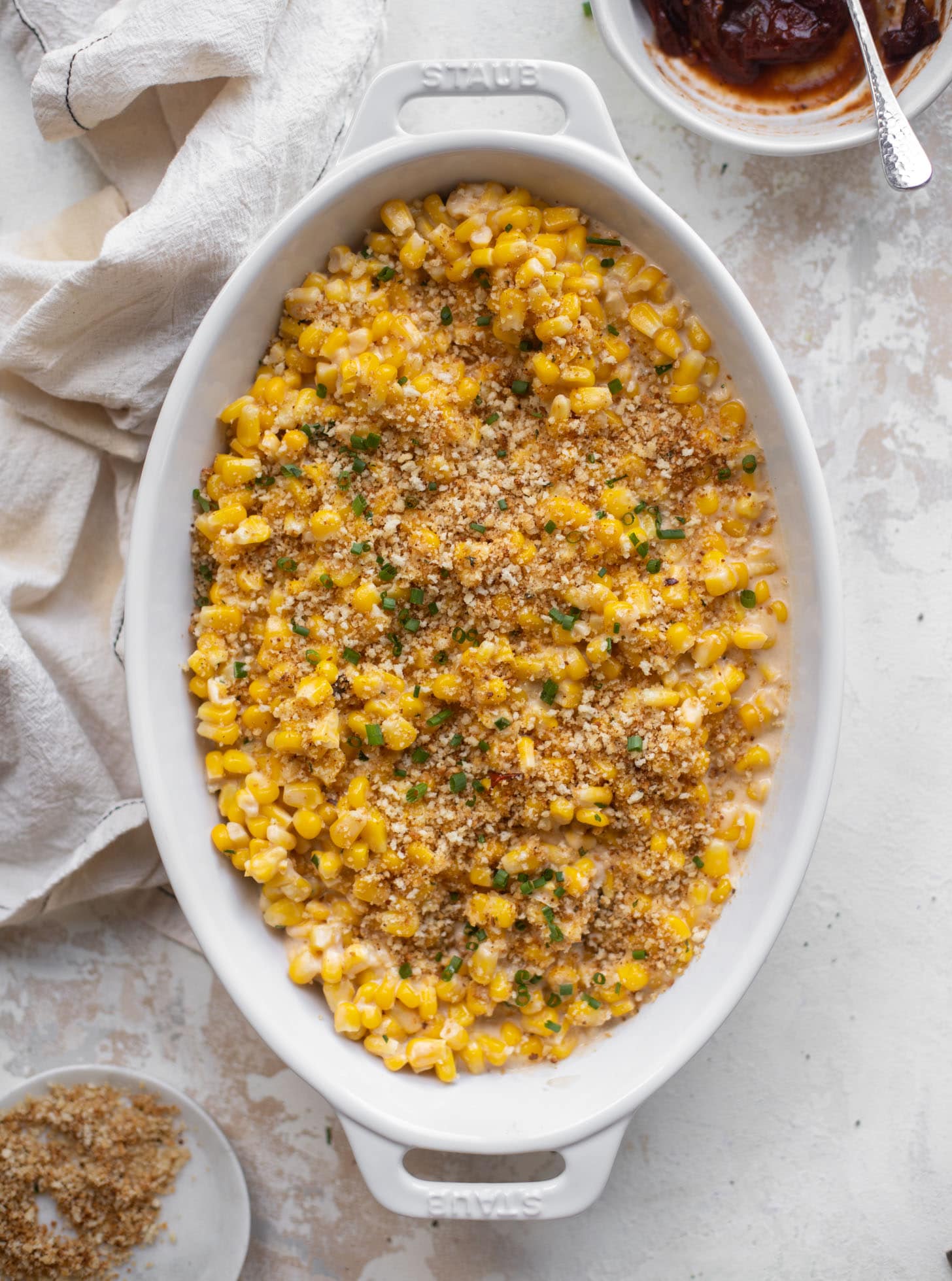 chipotle creamed corn with garlic breadcrumbs