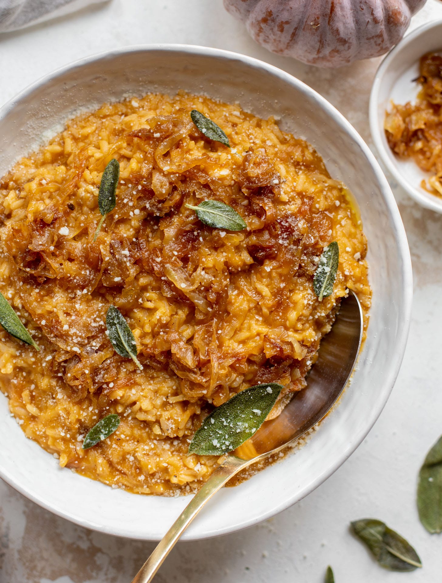 pumpkin risotto with cider caramelized onions