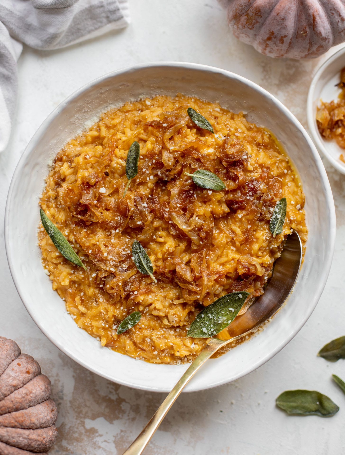 pumpkin risotto with cider caramelized onions