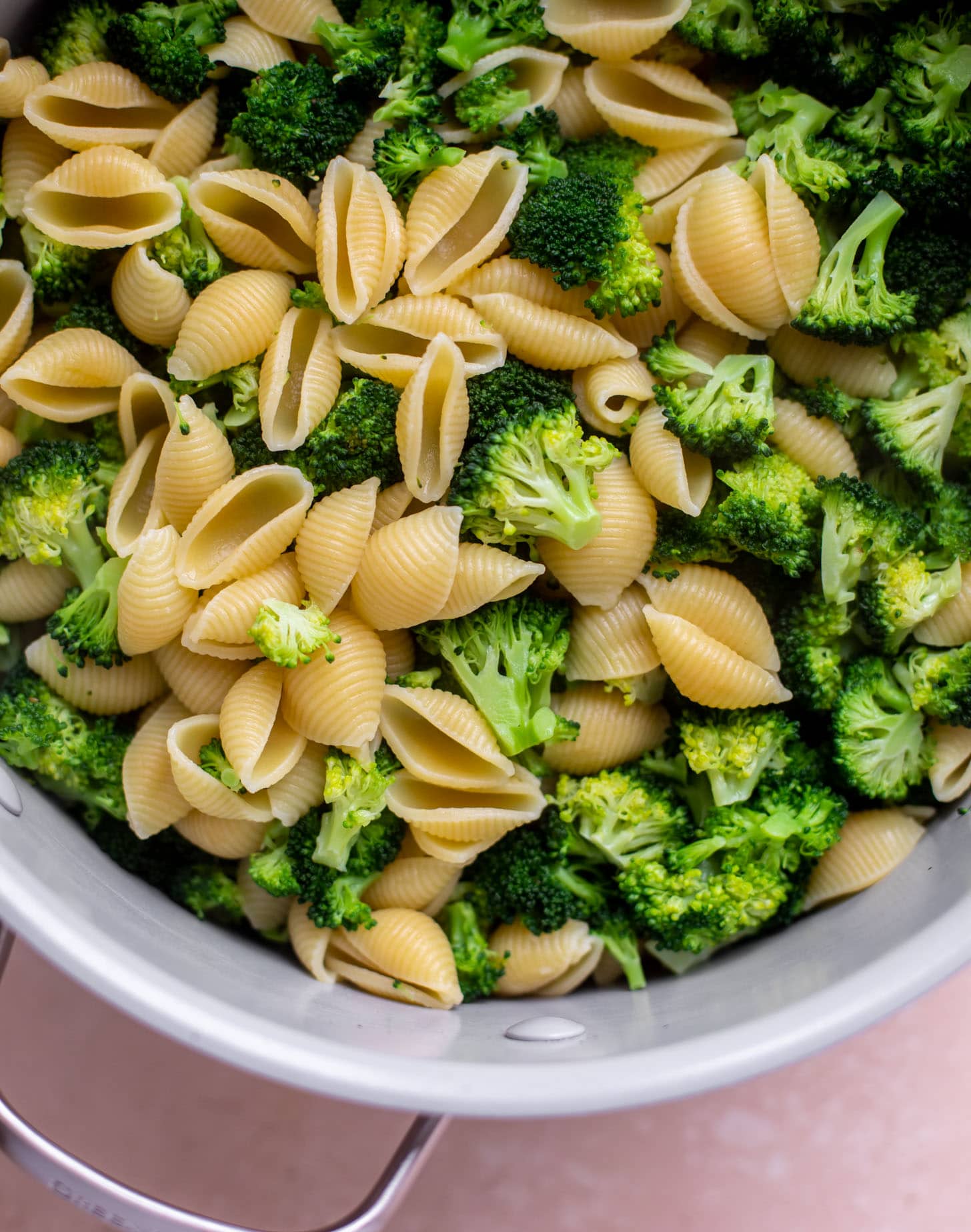 pot of pasta and broccoli