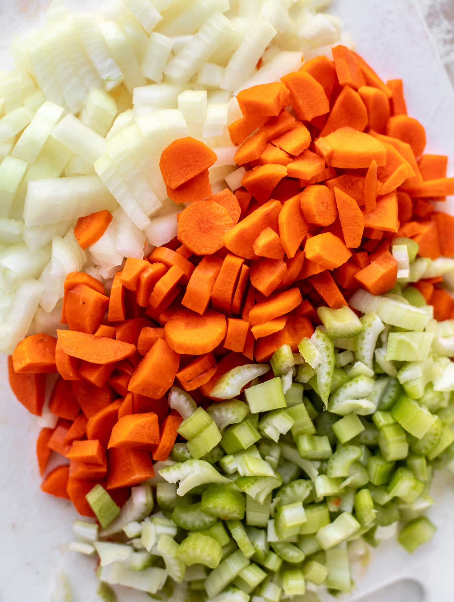 chopped onions, carrots and celery
