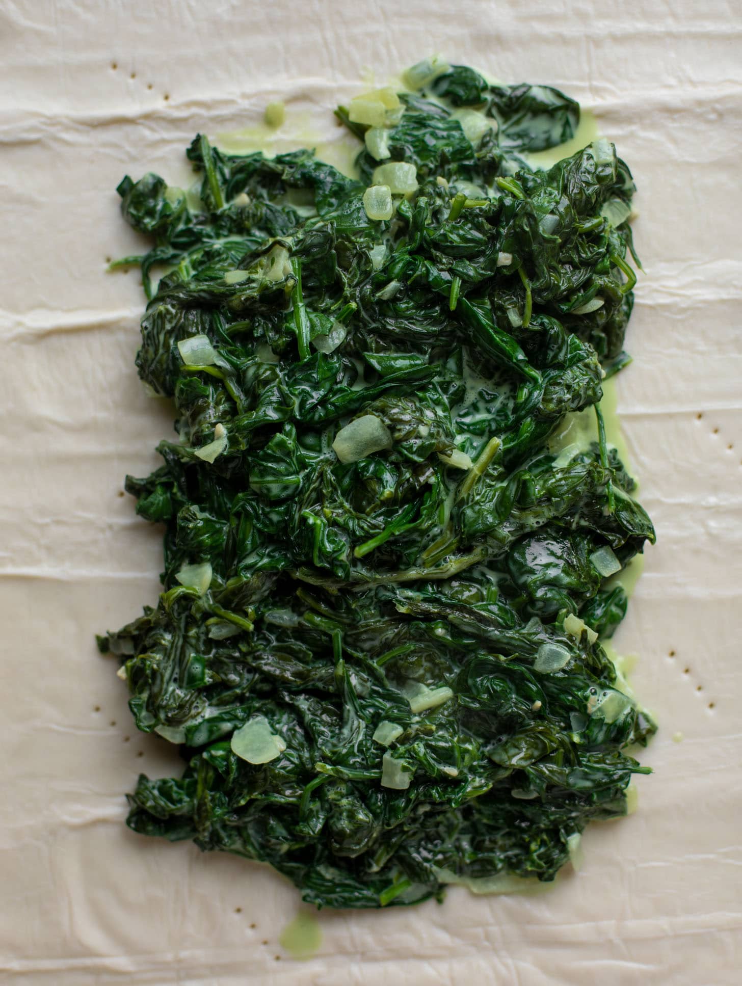 creamed spinach on puff pastry