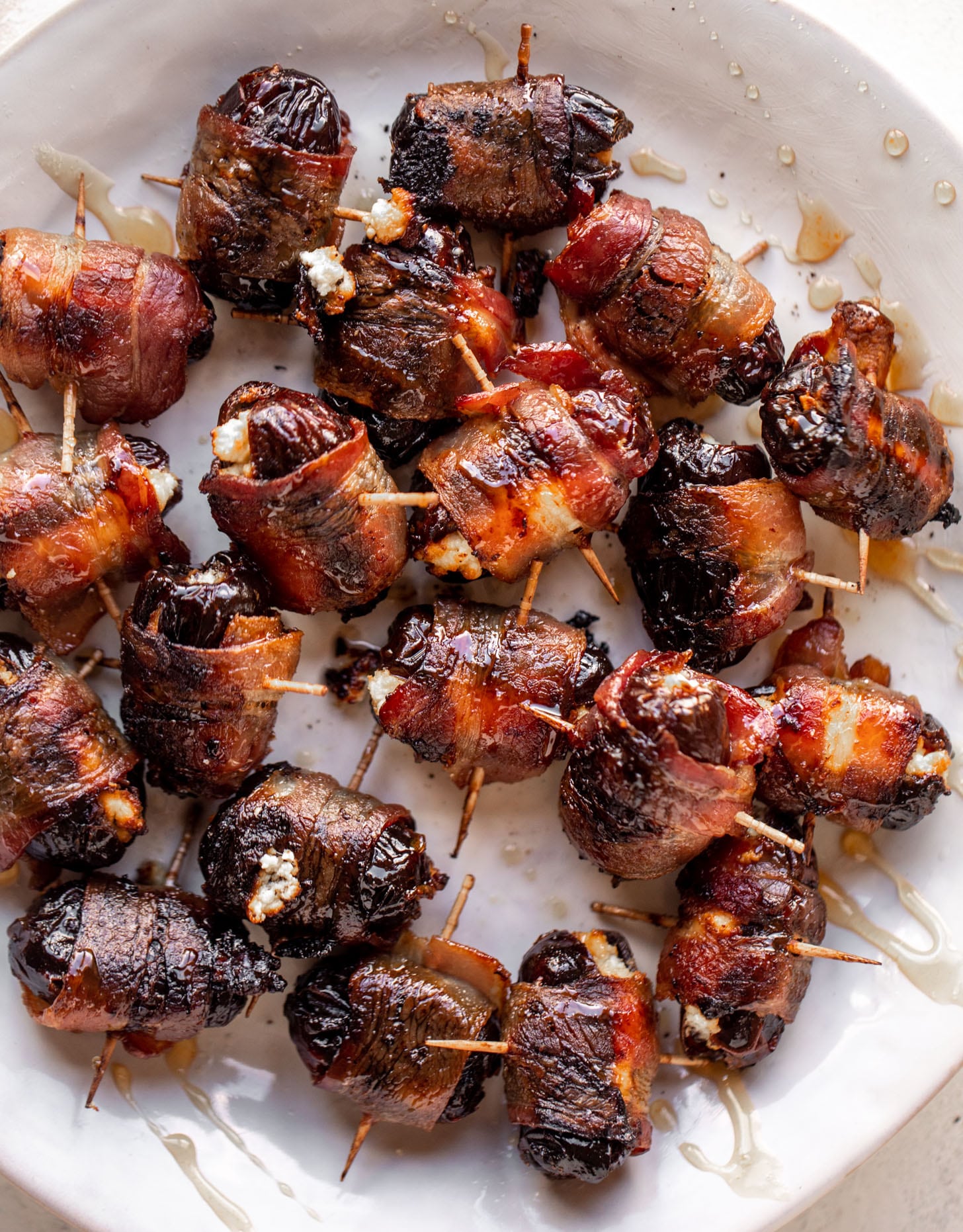 hot honey bacon wrapped goat cheese stuffed dates