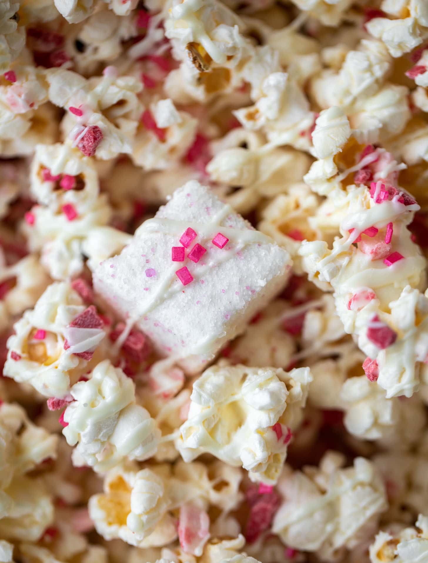 pink peppermint white chocolate popcorn