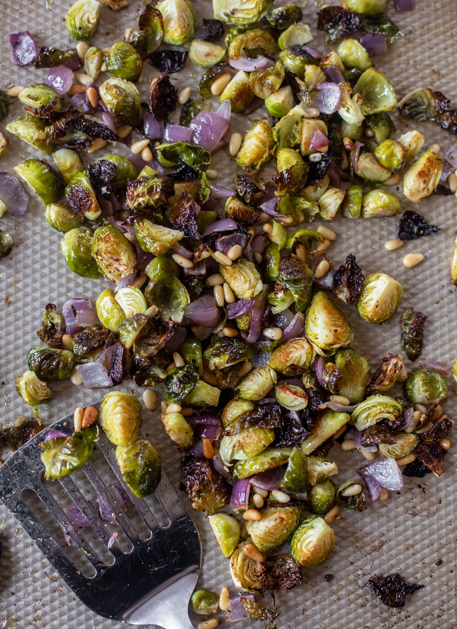 roasted brussels sprouts, onion, pine nuts
