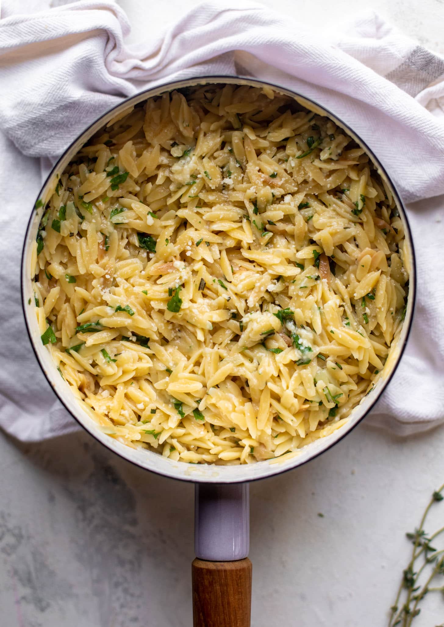 parmesan herb orzo in a pot