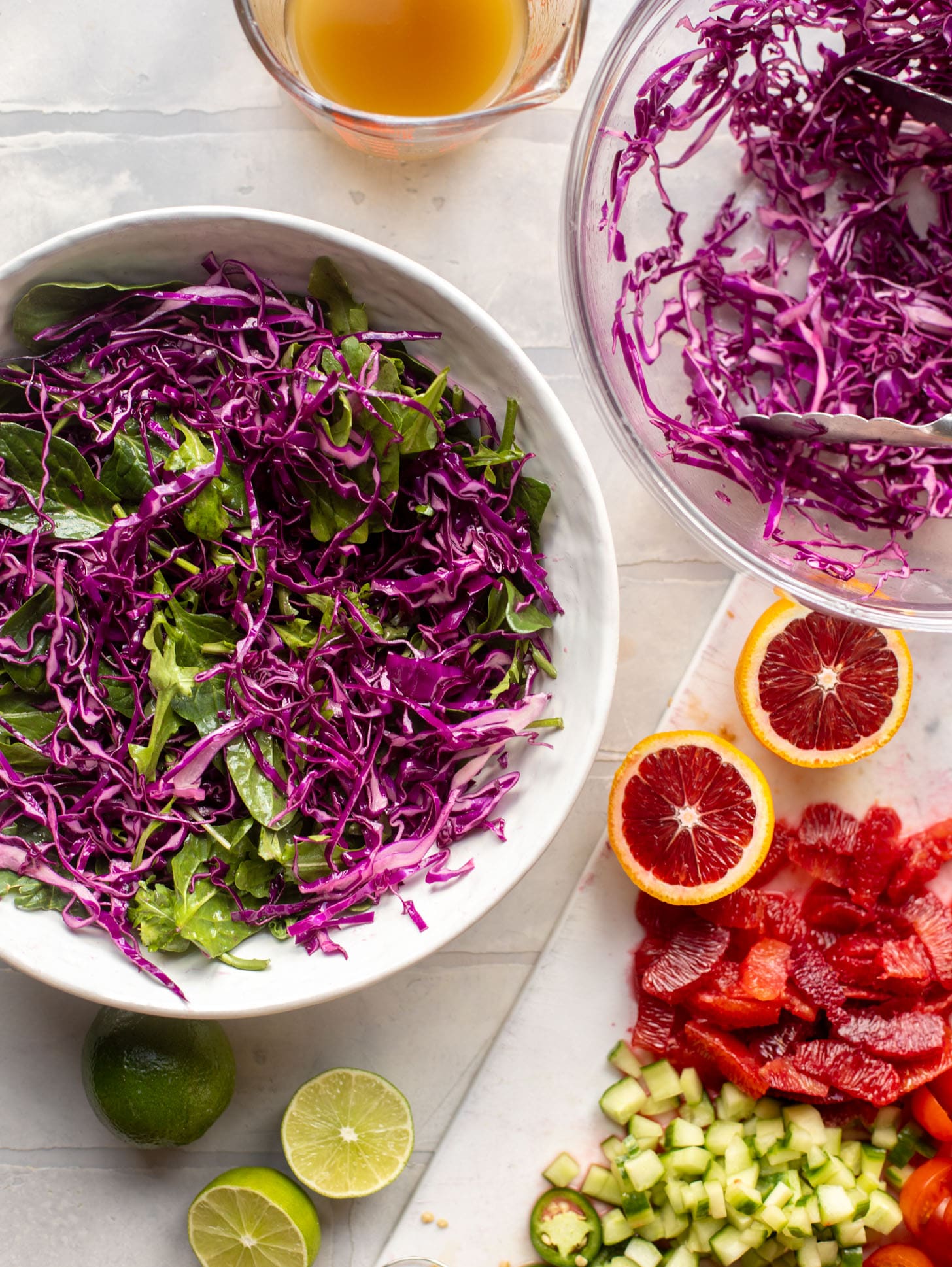 red cabbage and salad greens