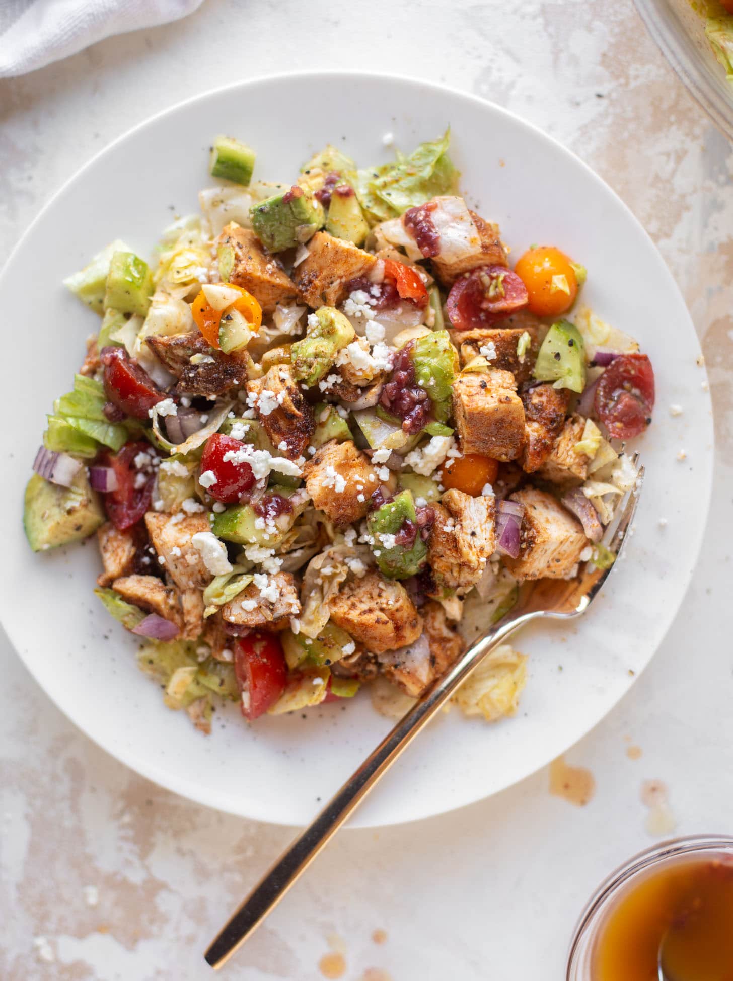 Blackened Chicken Chopped Salad with Raspberry Chipotle Vinaigrette.