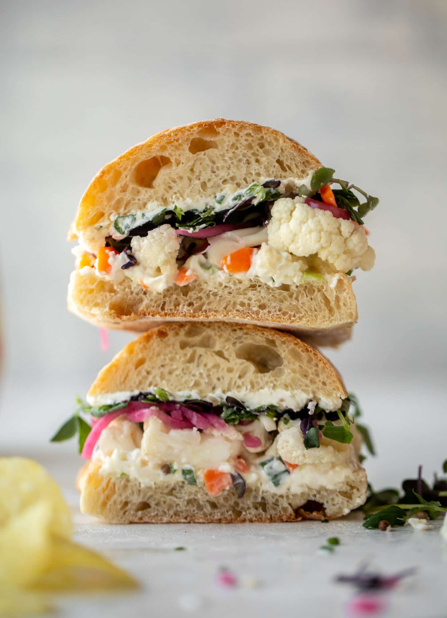 The Perfect Pickled Veggie Sandwich with Scallion Cream Cheese.