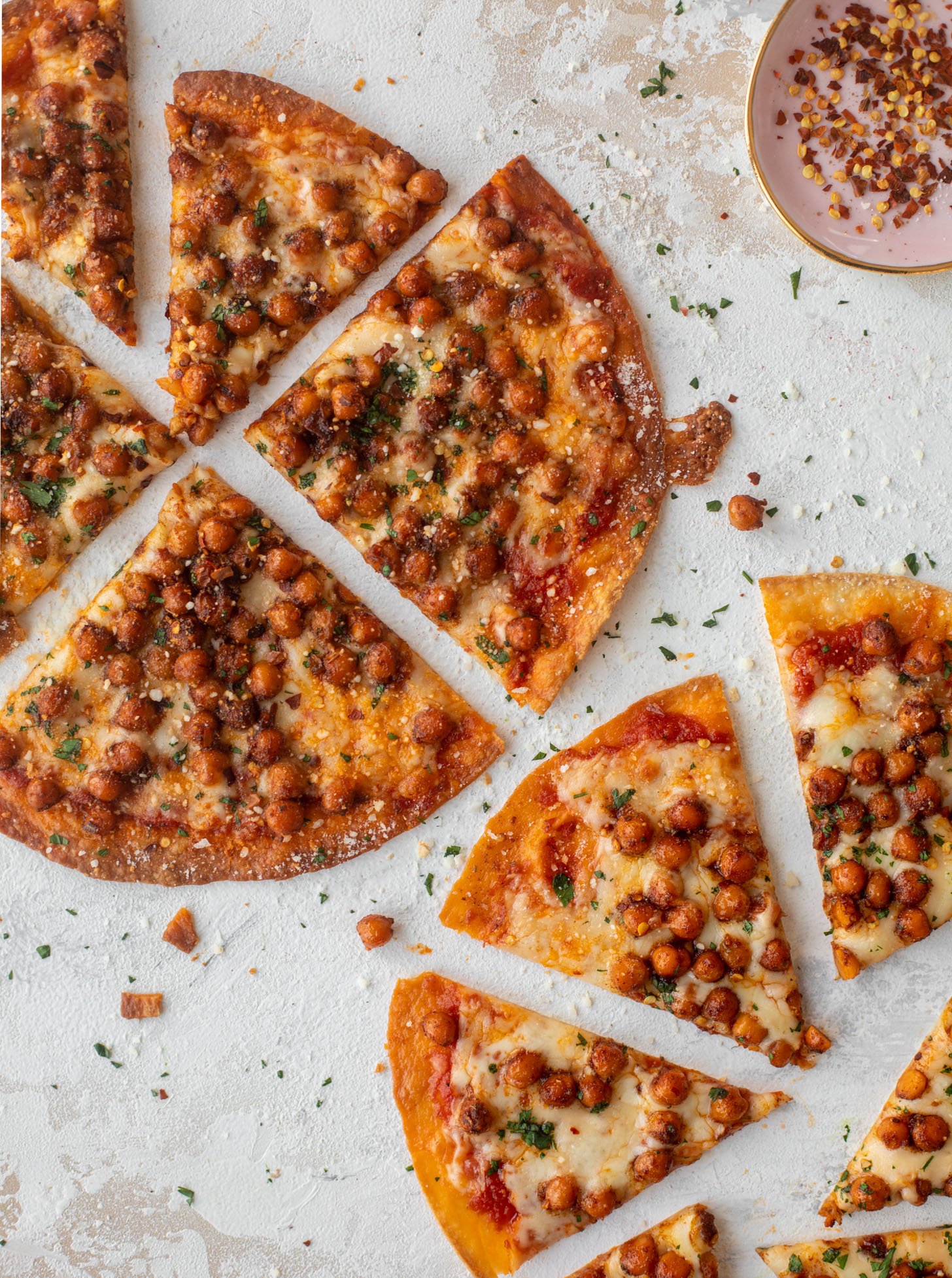 tortilla pizzas with pepperoni chickpeas