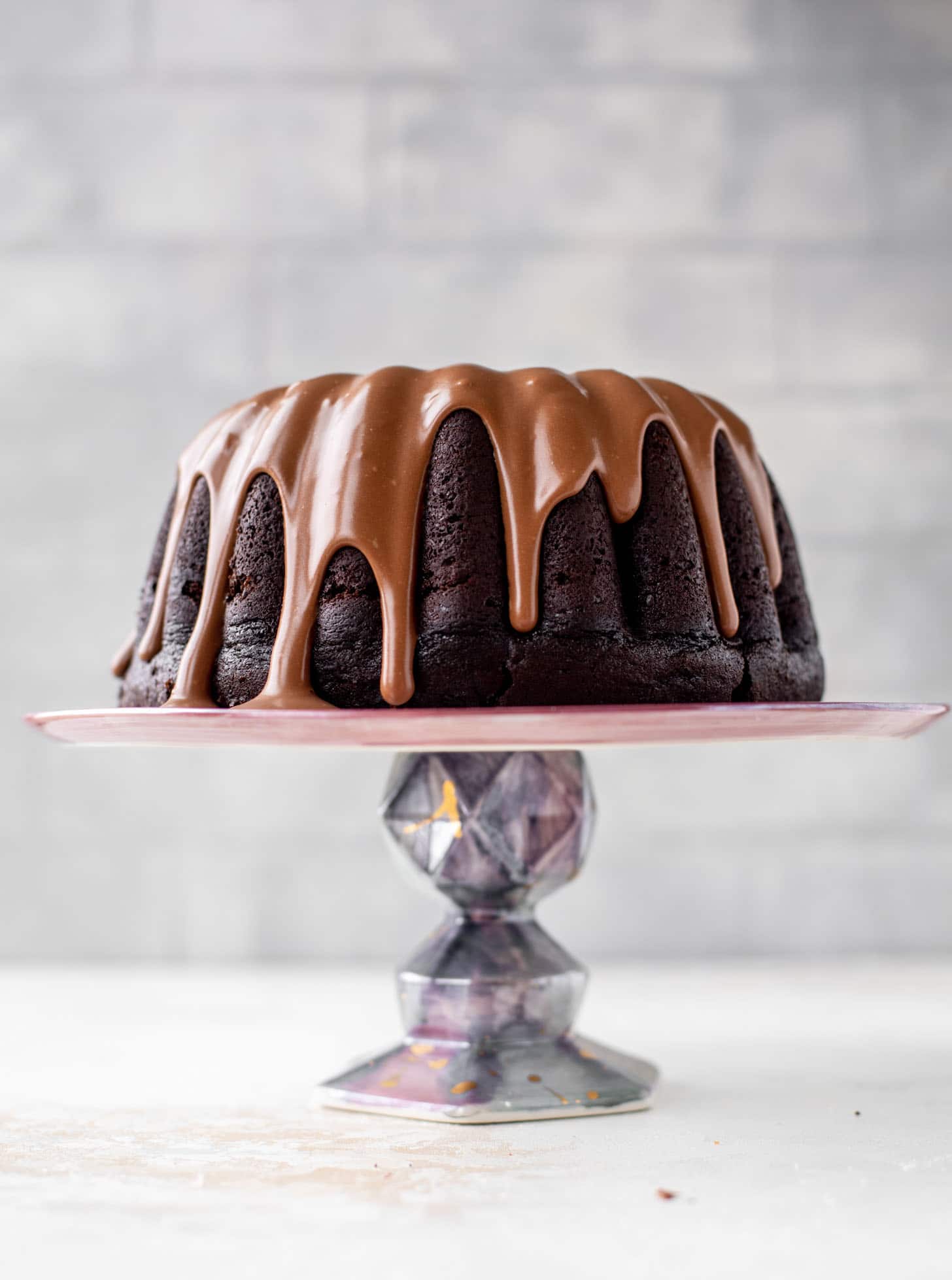 dark chocolate bundt cake with irish cream glaze