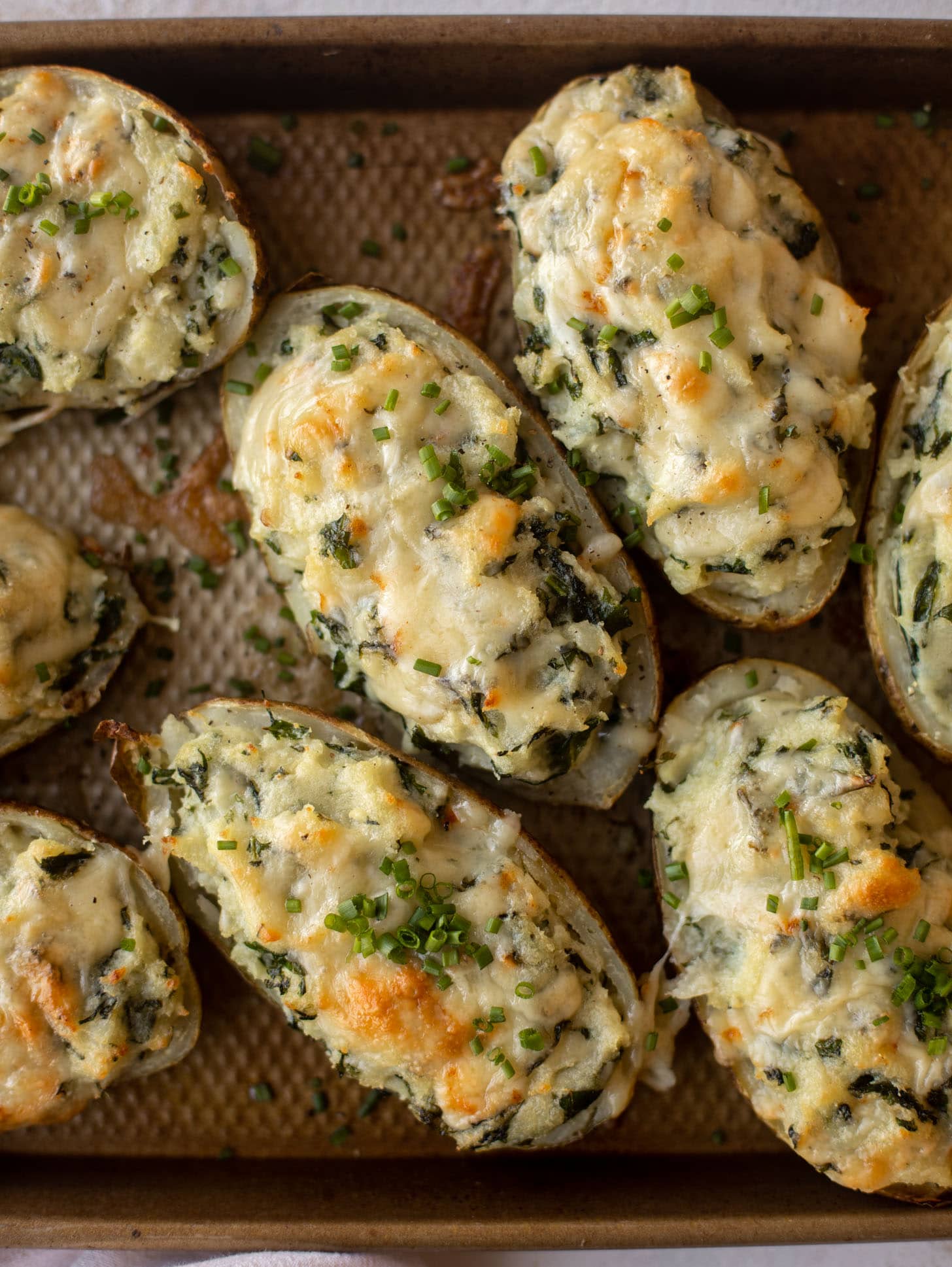 Kale and Smoked Cheddar Twice Baked Potatoes.