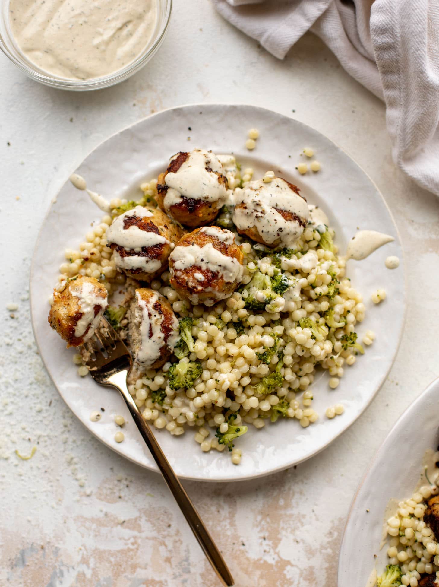 ranch chicken meatballs with broccoli couscous