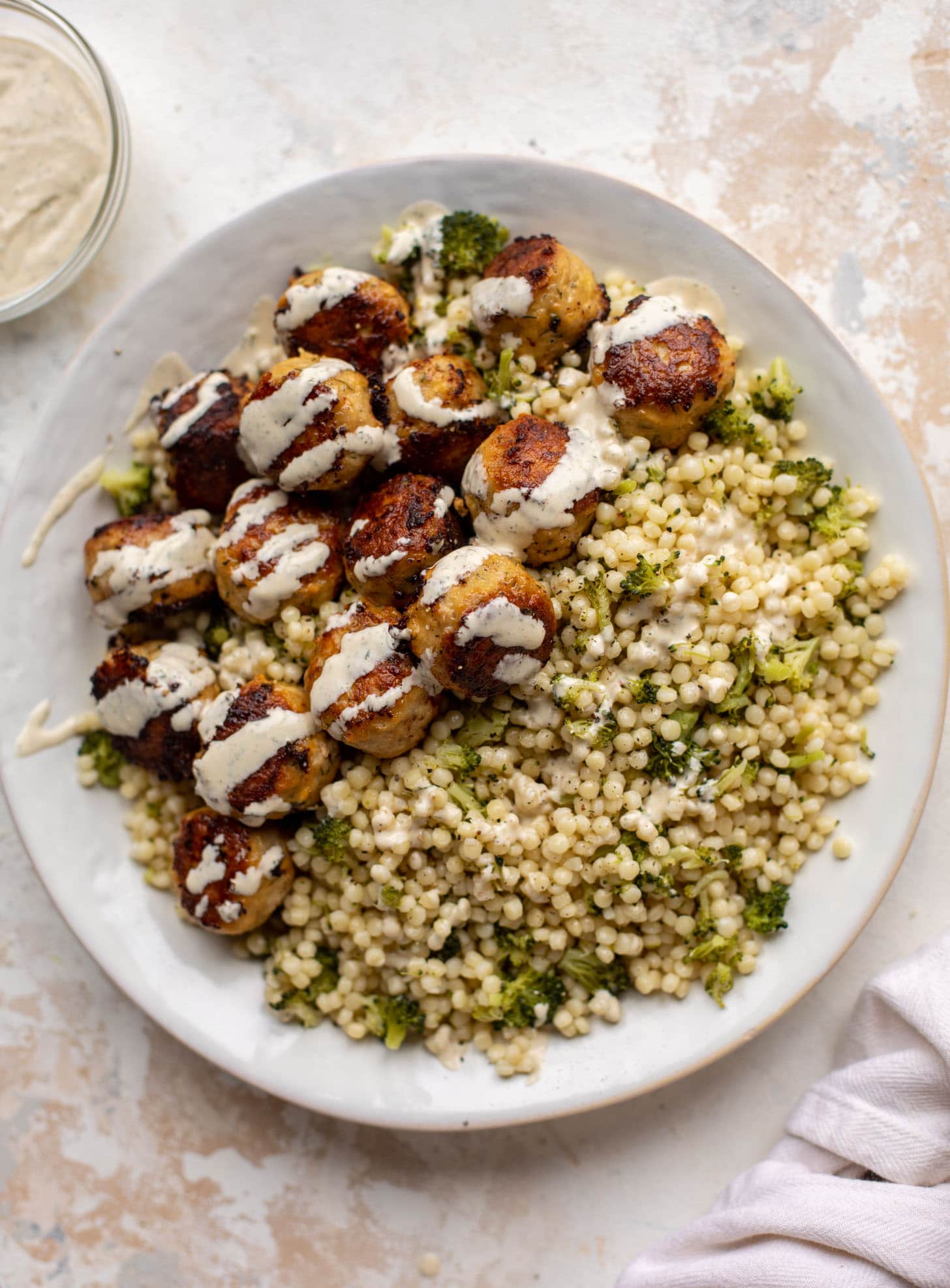 ranch chicken meatballs with broccoli couscous