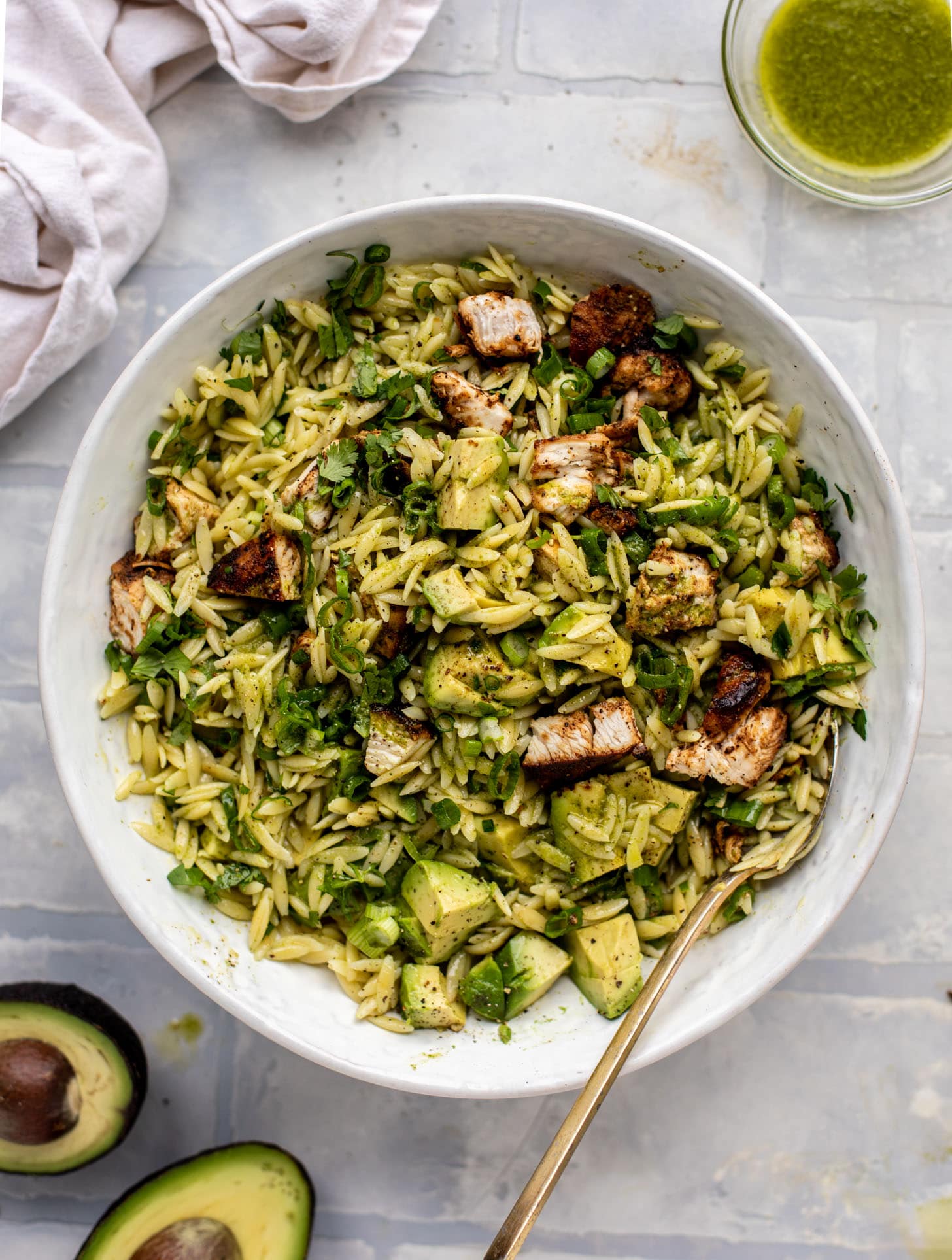 grilled chicken avocado orzo salad