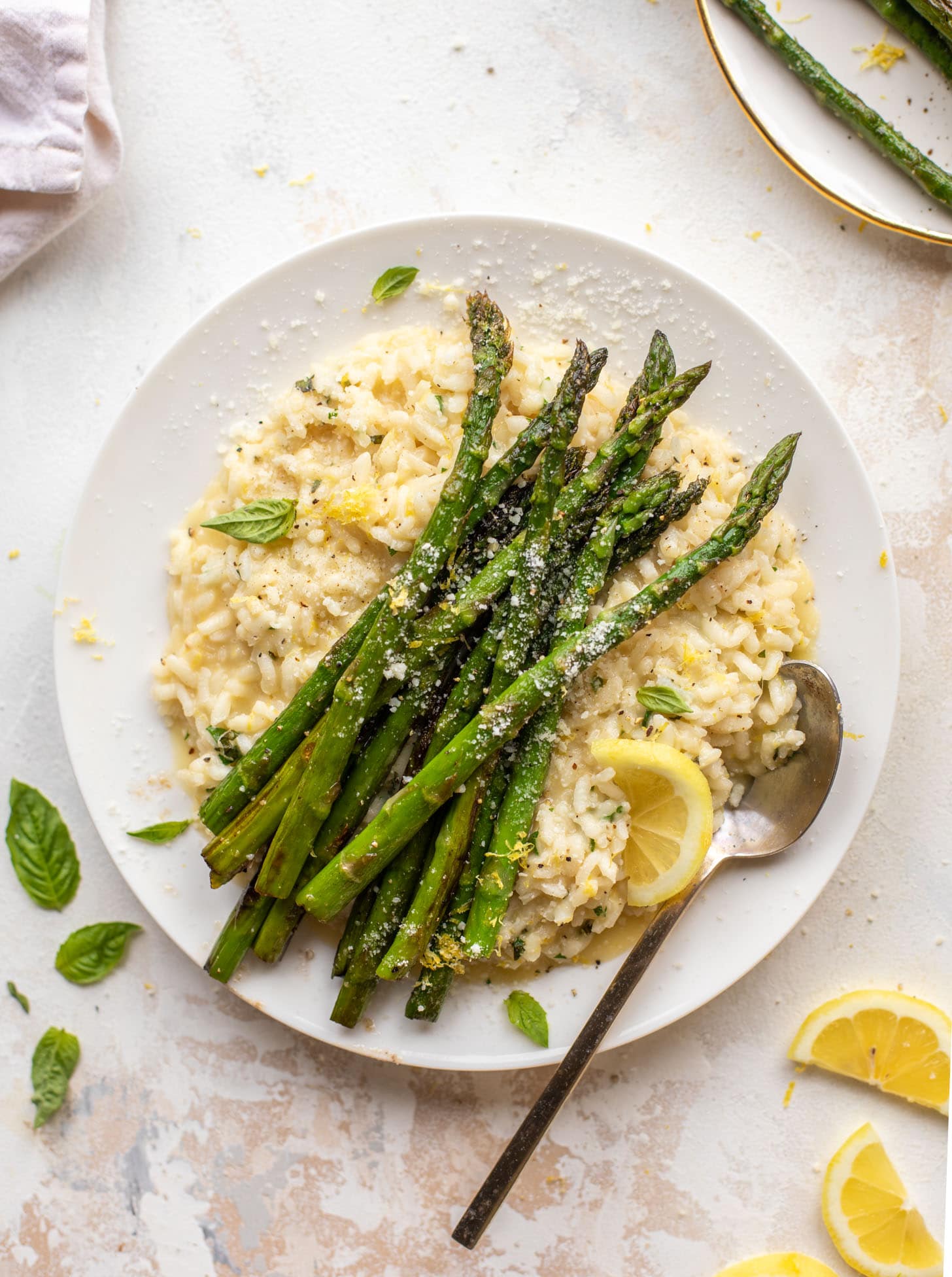 Asiago Lemon Risotto with Grilled Garlic Asparagus.