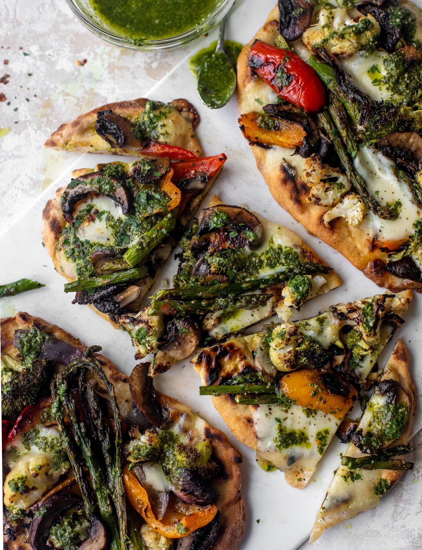 Grilled vegetable naan pizza with chimichurri sauce recipe
