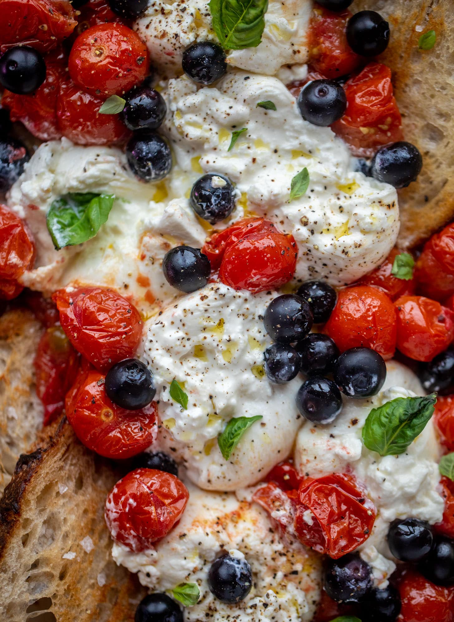 red white and pickled blueberry burrata platter