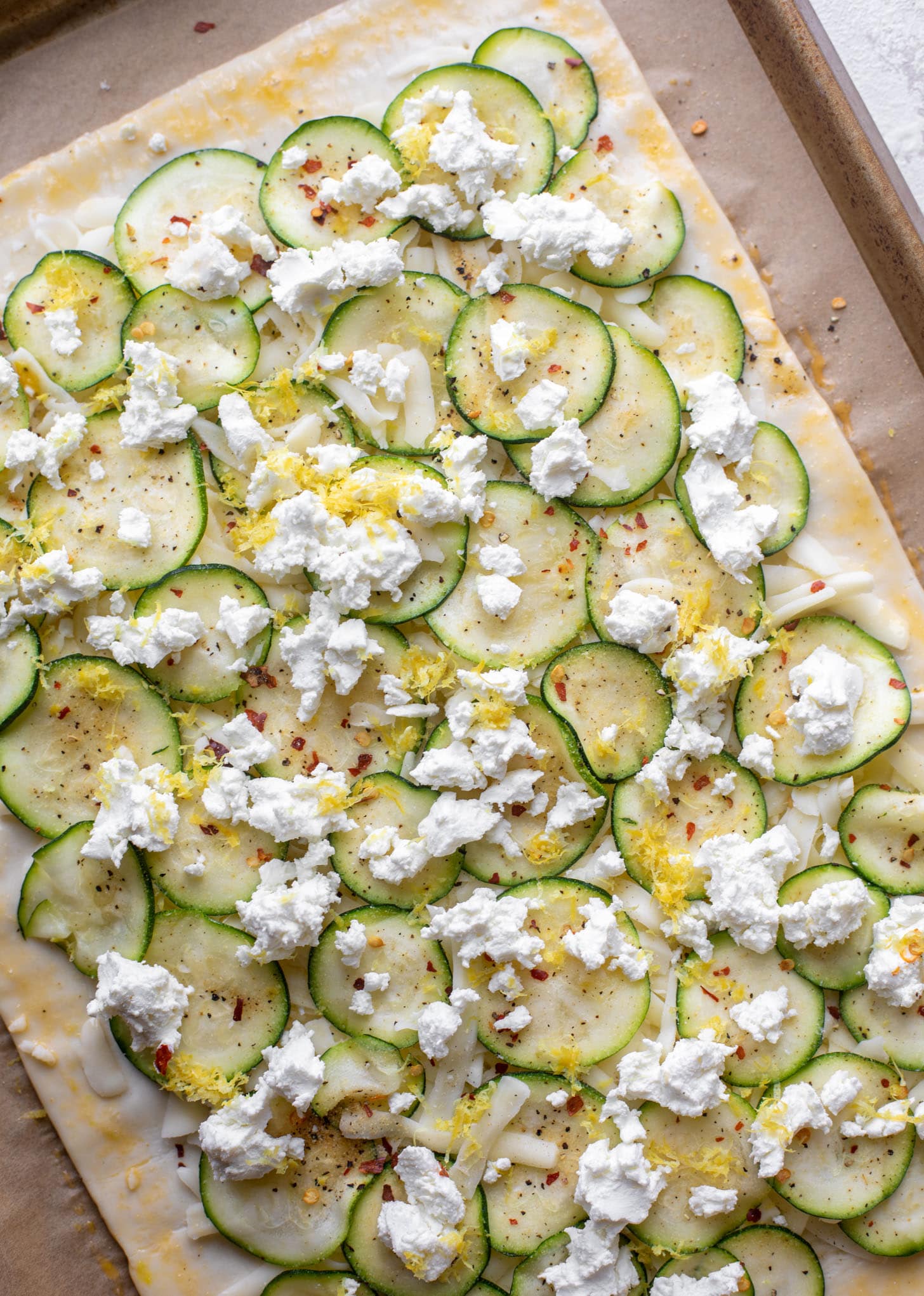 pastry with zucchini and goat cheese